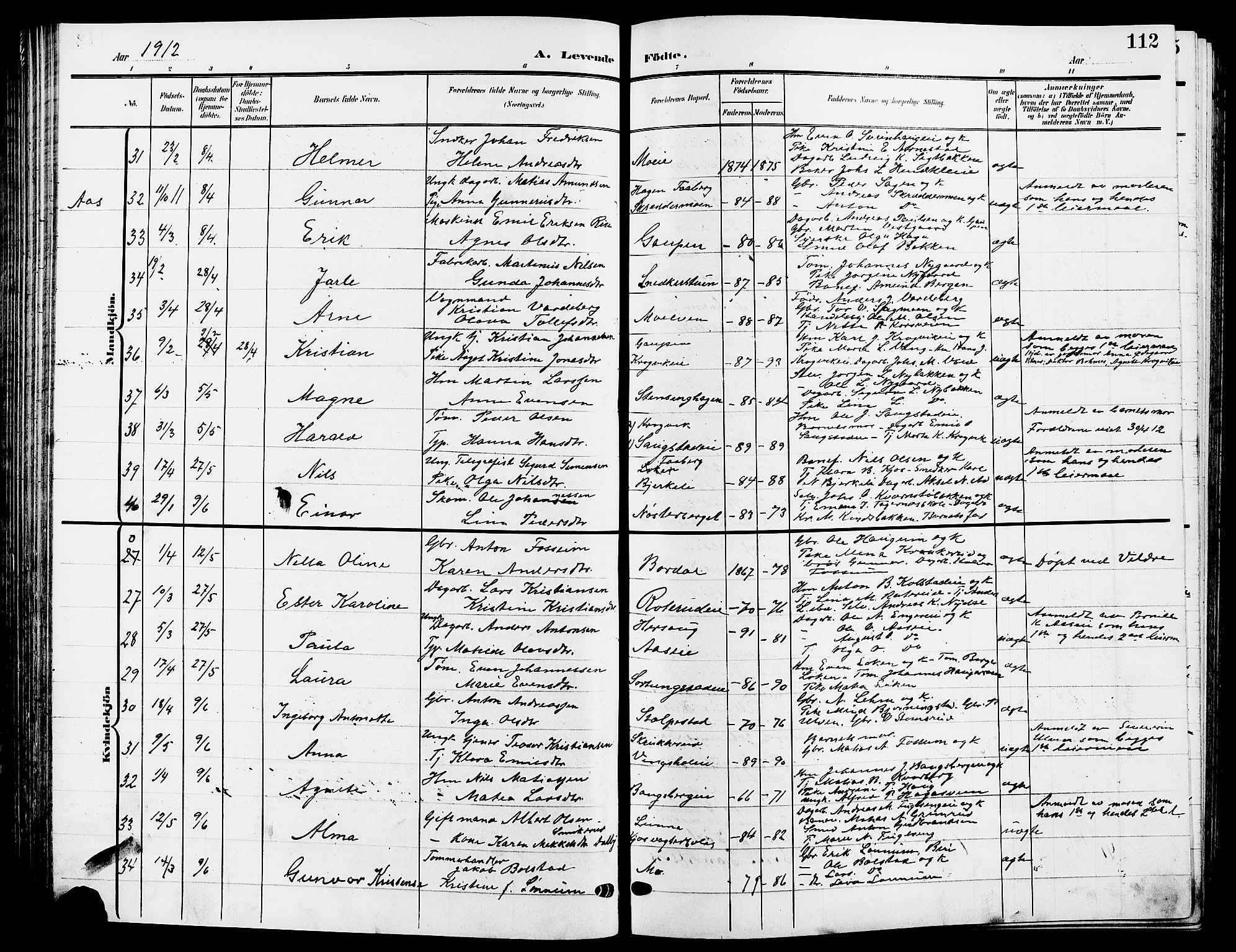Ringsaker prestekontor, SAH/PREST-014/L/La/L0015: Parish register (copy) no. 15, 1903-1912, p. 112