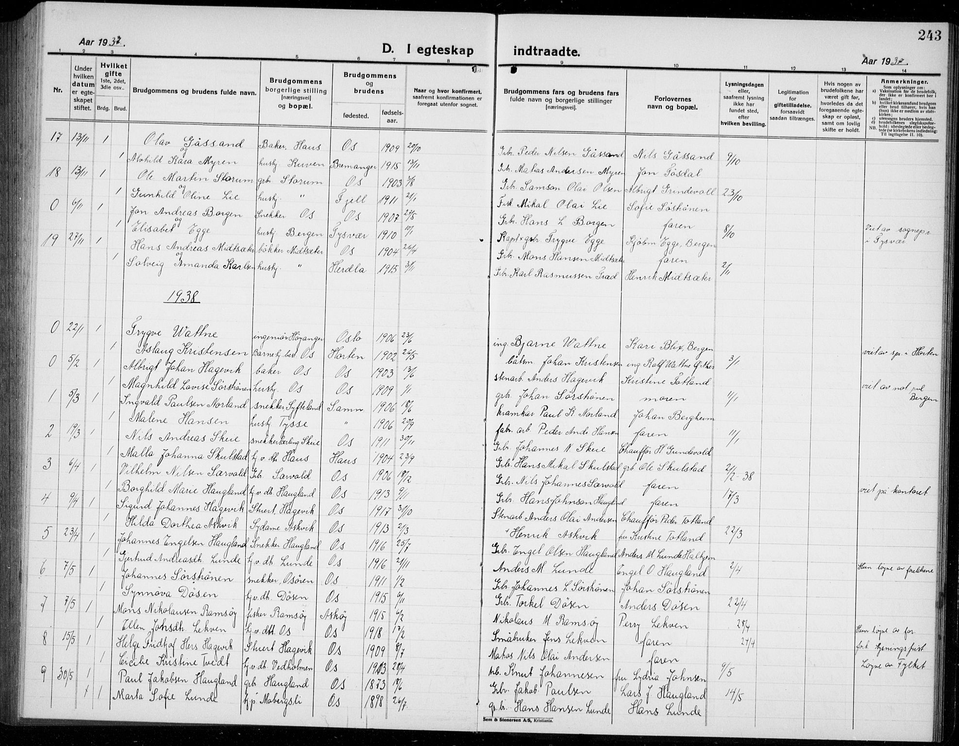 Os sokneprestembete, AV/SAB-A-99929: Parish register (copy) no. A 5, 1923-1941, p. 243
