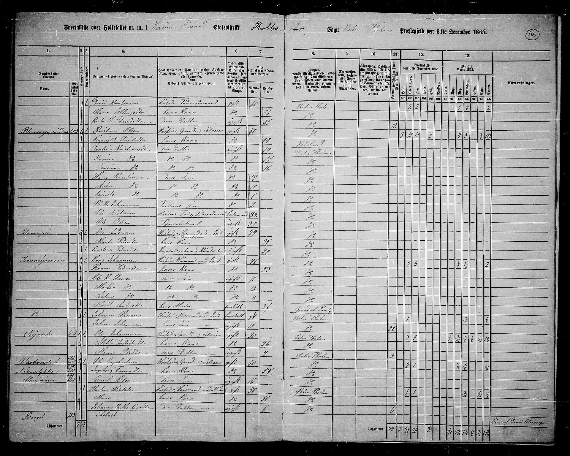 RA, 1865 census for Vestre Toten, 1865, p. 308