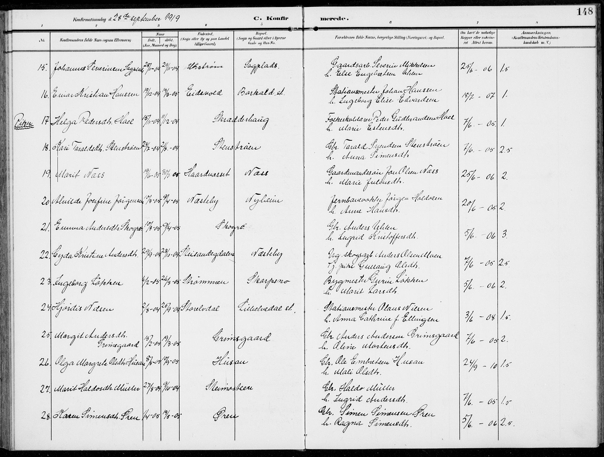 Alvdal prestekontor, SAH/PREST-060/H/Ha/Haa/L0004: Parish register (official) no. 4, 1907-1919, p. 148