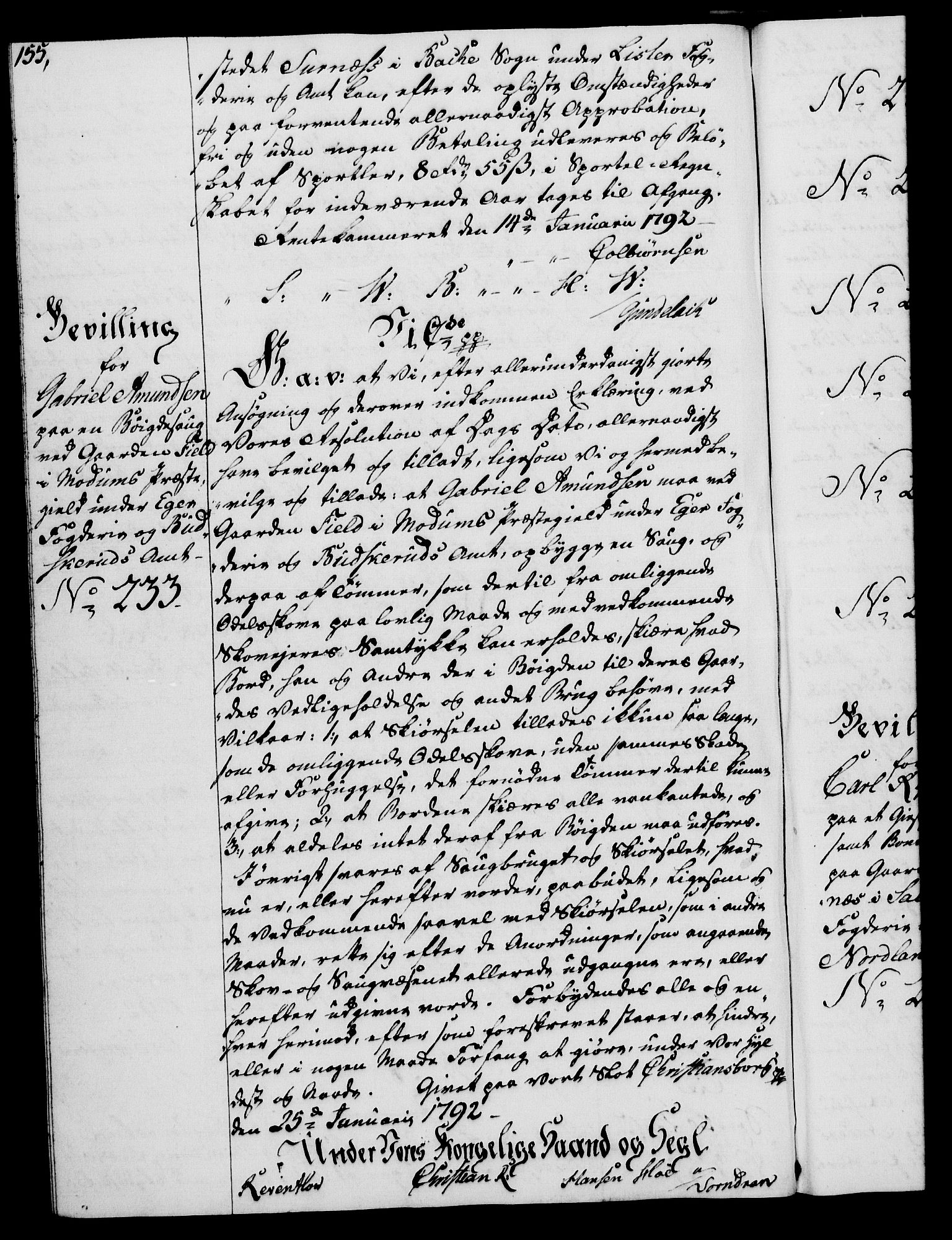 Rentekammeret, Kammerkanselliet, RA/EA-3111/G/Gg/Gga/L0015: Norsk ekspedisjonsprotokoll med register (merket RK 53.15), 1790-1791, p. 155