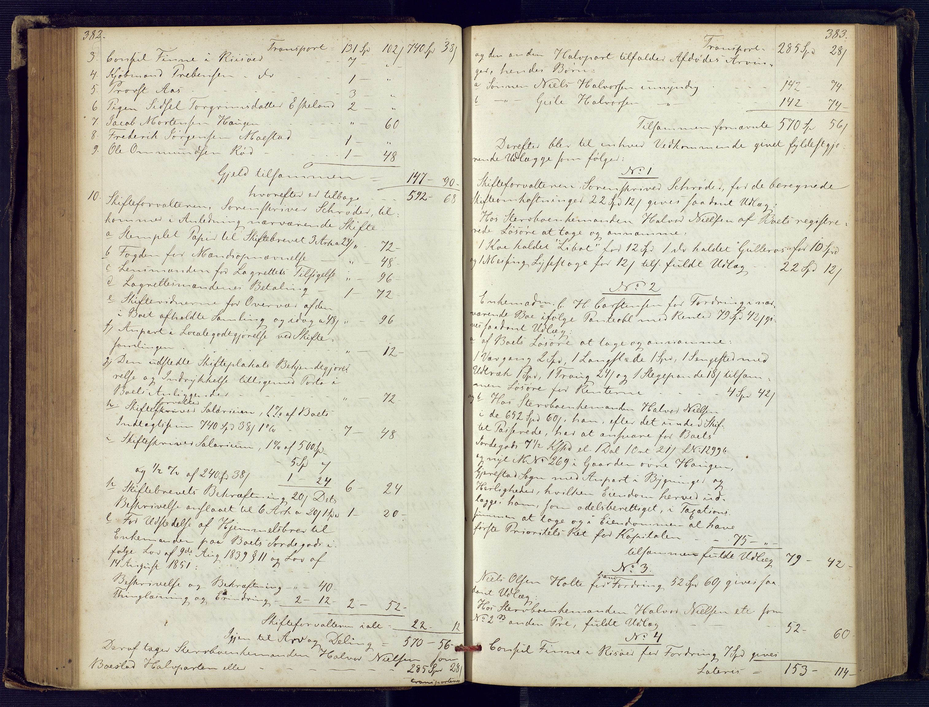 Holt sorenskriveri, SAK/1221-0002/H/Hc/L0029: Skifteutlodningsprotokoll nr. 4 med løst register, 1857-1862, p. 382-383