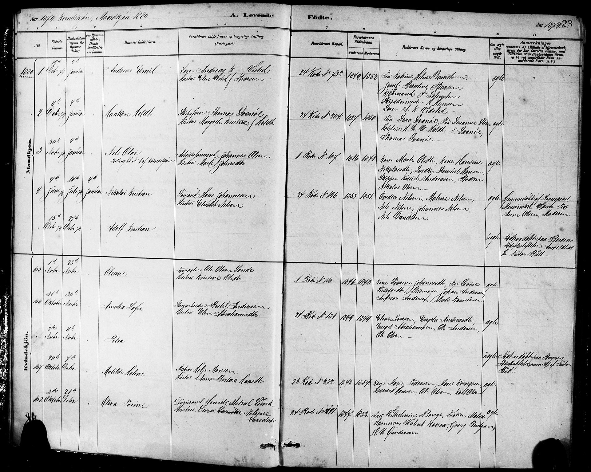 Sandviken Sokneprestembete, SAB/A-77601/H/Hb/L0001: Parish register (copy) no. A 2, 1879-1892, p. 23