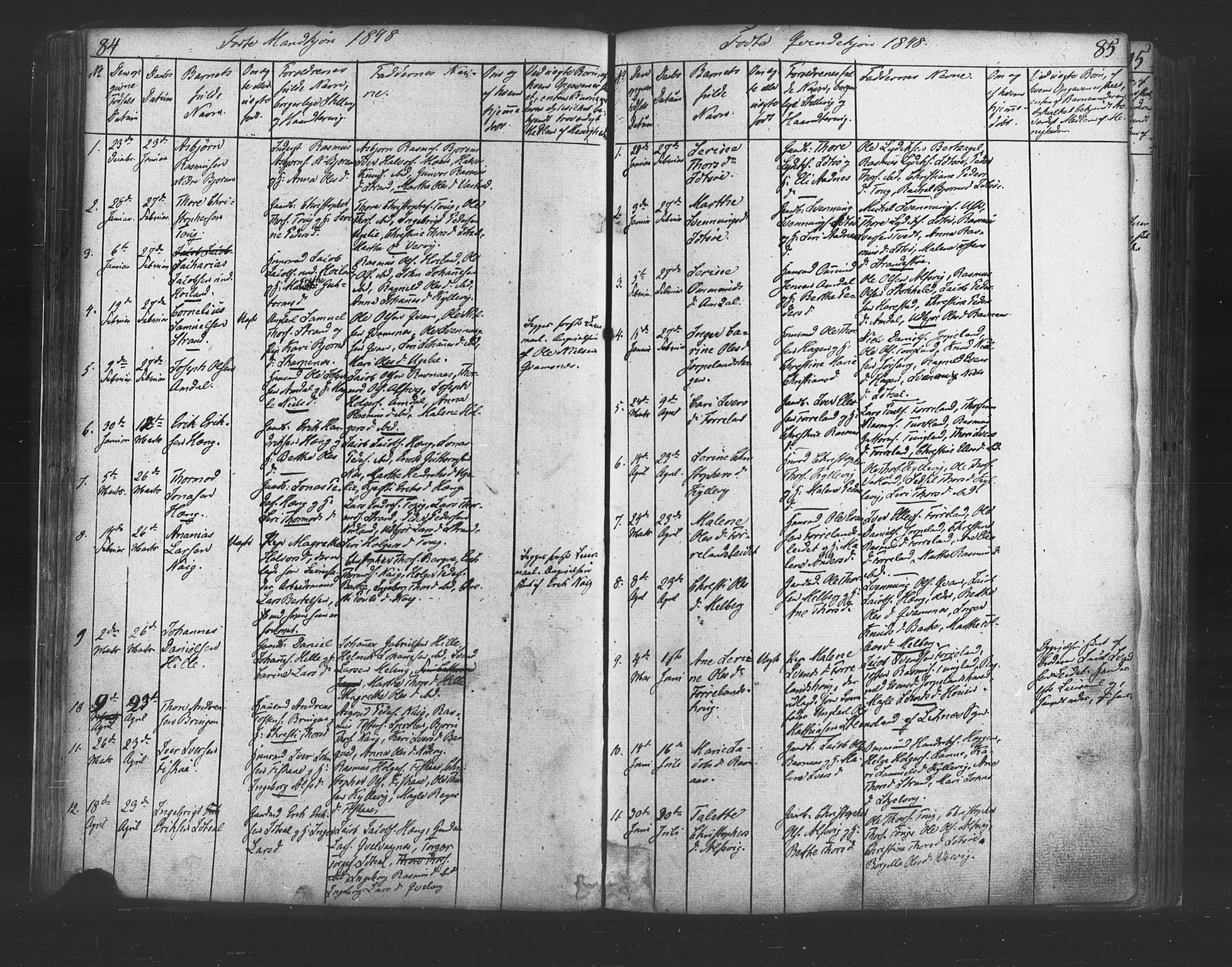 Strand sokneprestkontor, SAST/A-101828/H/Ha/Haa/L0006: Parish register (official) no. A 6, 1834-1854, p. 84-85