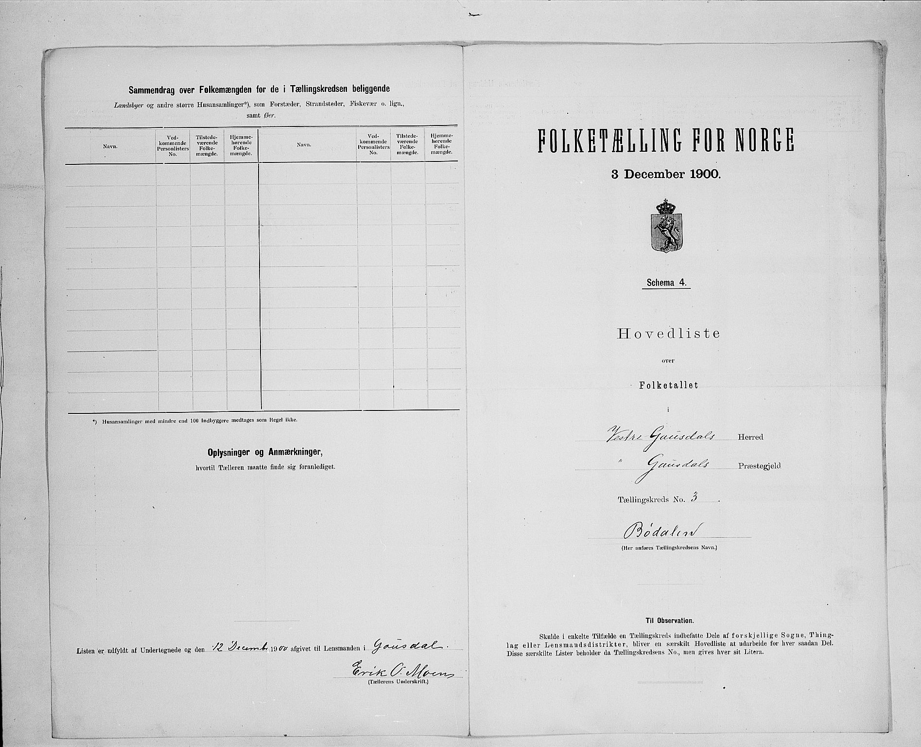 SAH, 1900 census for Vestre Gausdal, 1900, p. 19