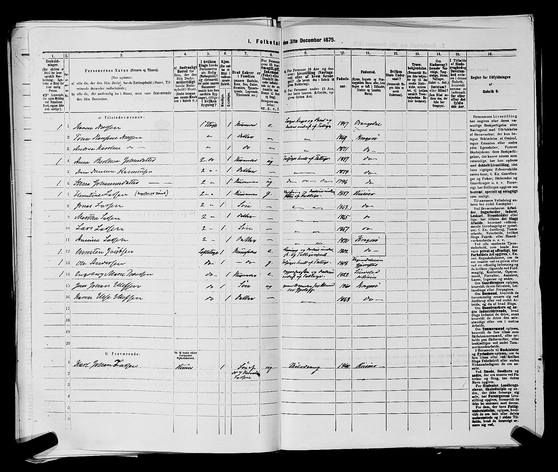 SAKO, 1875 census for 0801P Kragerø, 1875, p. 606