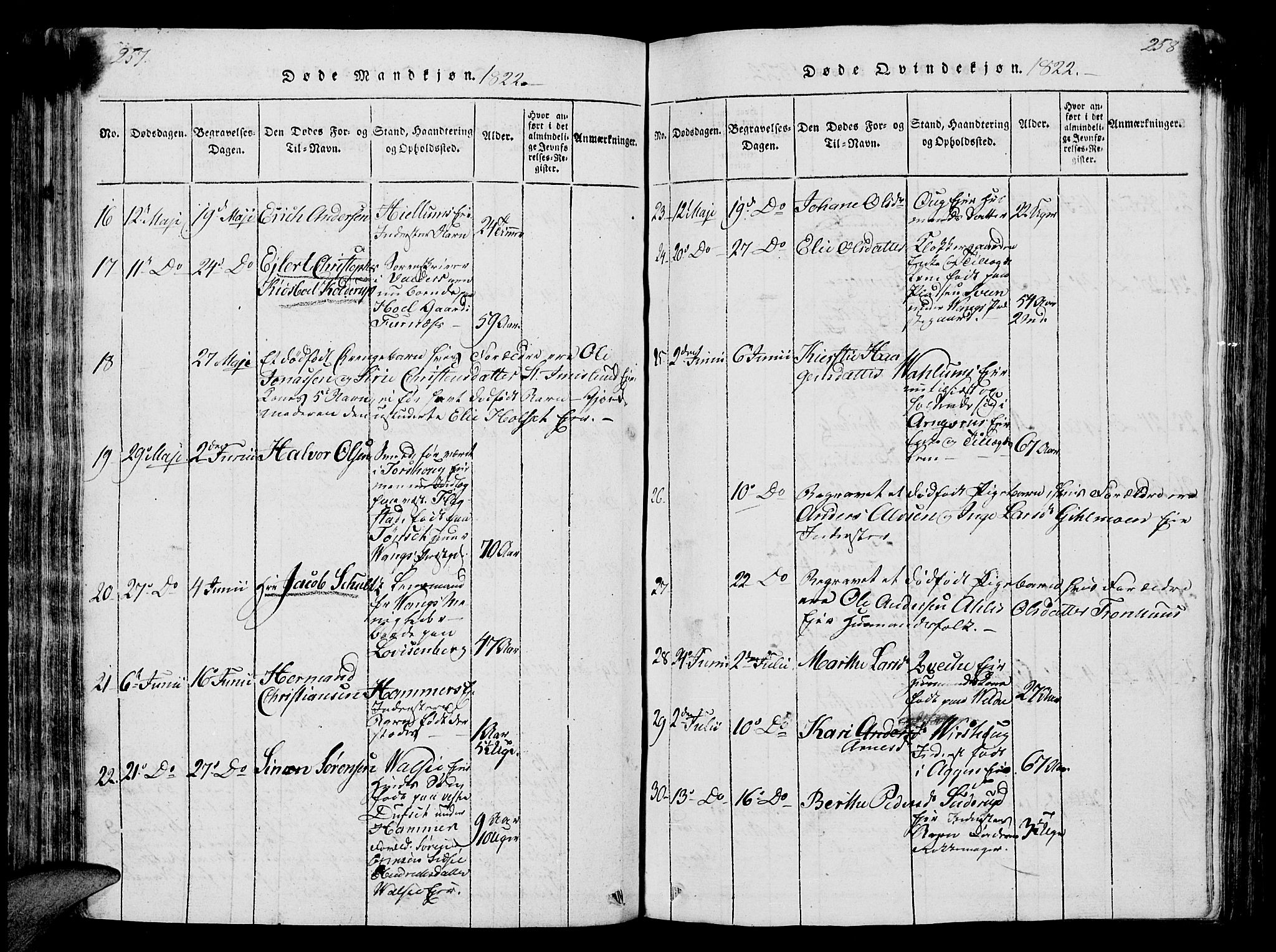 Vang prestekontor, Hedmark, SAH/PREST-008/H/Ha/Hab/L0004: Parish register (copy) no. 4, 1813-1827, p. 257-258