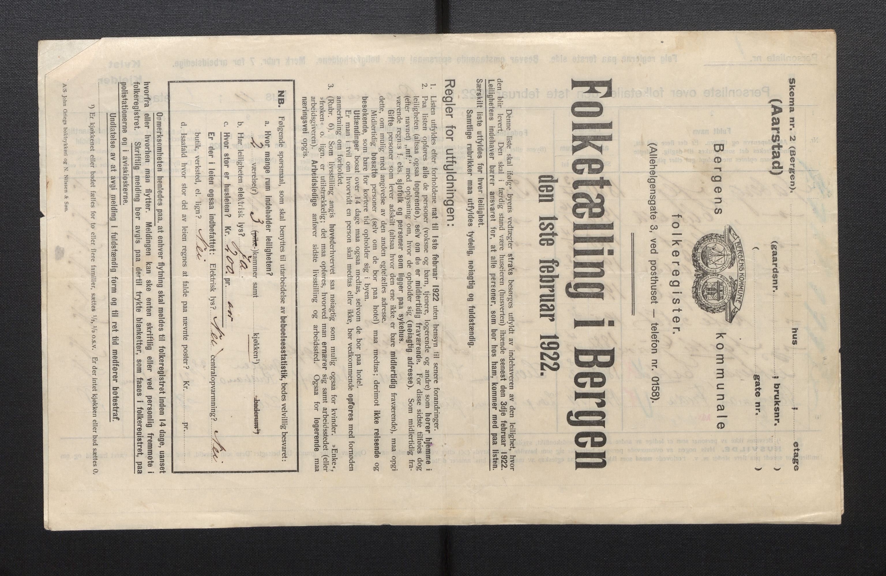 SAB, Municipal Census 1922 for Bergen, 1922, p. 50493