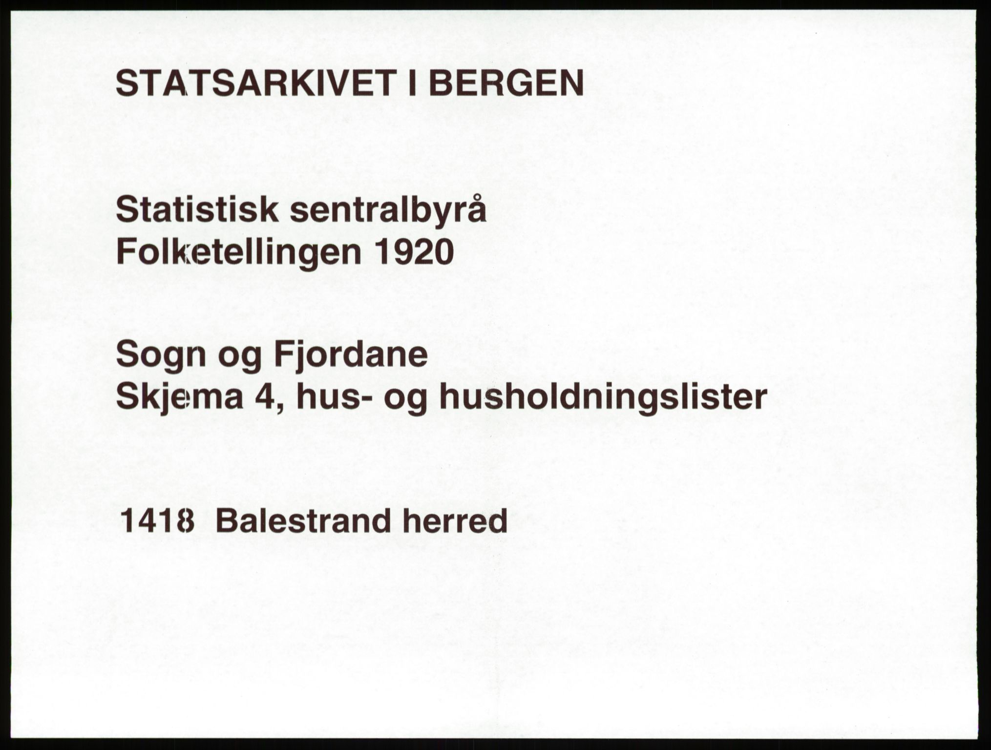 SAB, 1920 census for Balestrand, 1920, p. 37