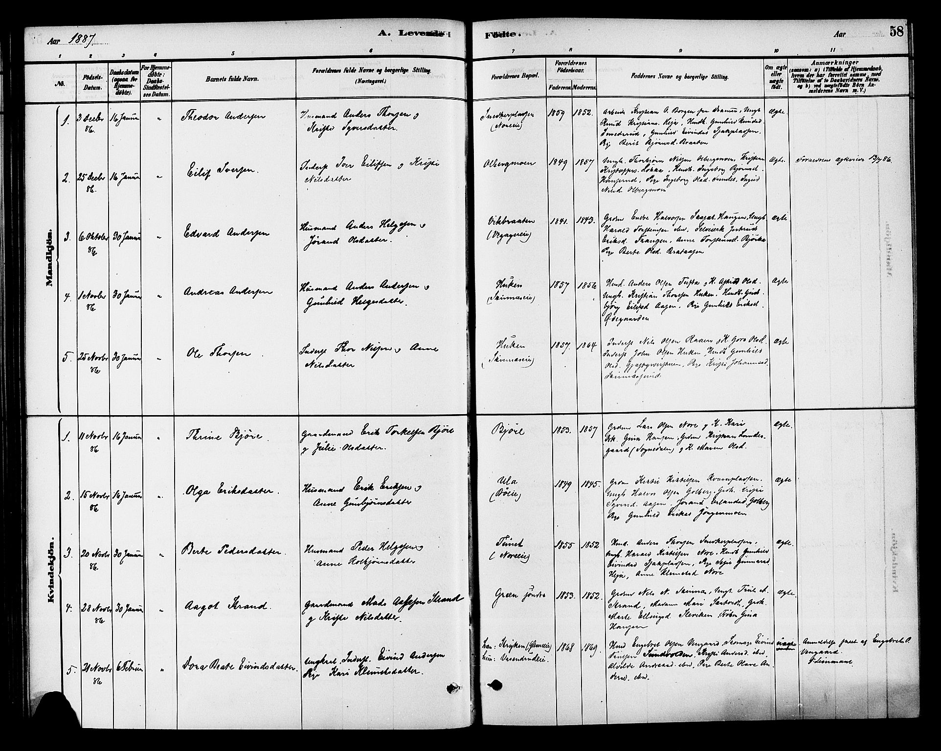 Krødsherad kirkebøker, SAKO/A-19/G/Ga/L0001: Parish register (copy) no. 1, 1879-1893, p. 58