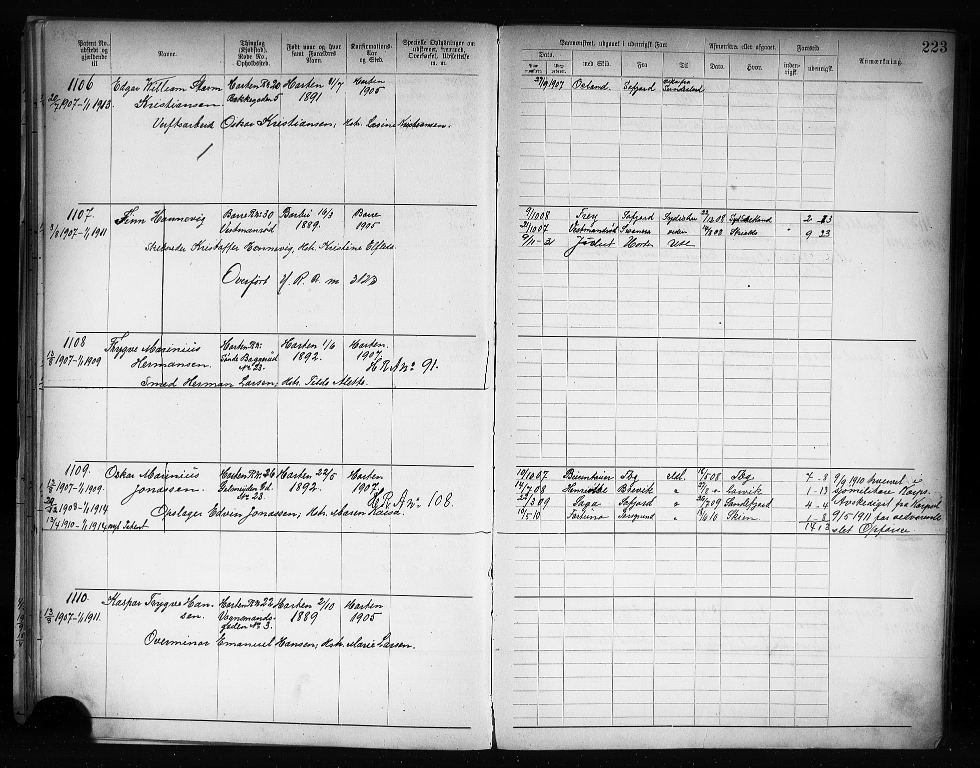 Horten innrulleringskontor, SAKO/A-785/F/Fb/L0004: Annotasjonsrulle, 1889-1911, p. 228