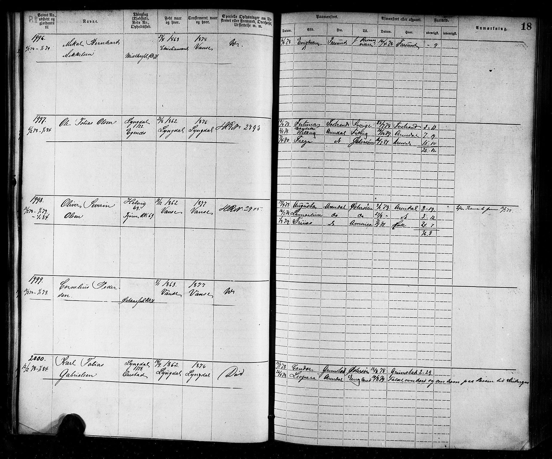 Farsund mønstringskrets, SAK/2031-0017/F/Fa/L0006: Annotasjonsrulle nr 1911-3805 med register, Z-3, 1877-1894, p. 44