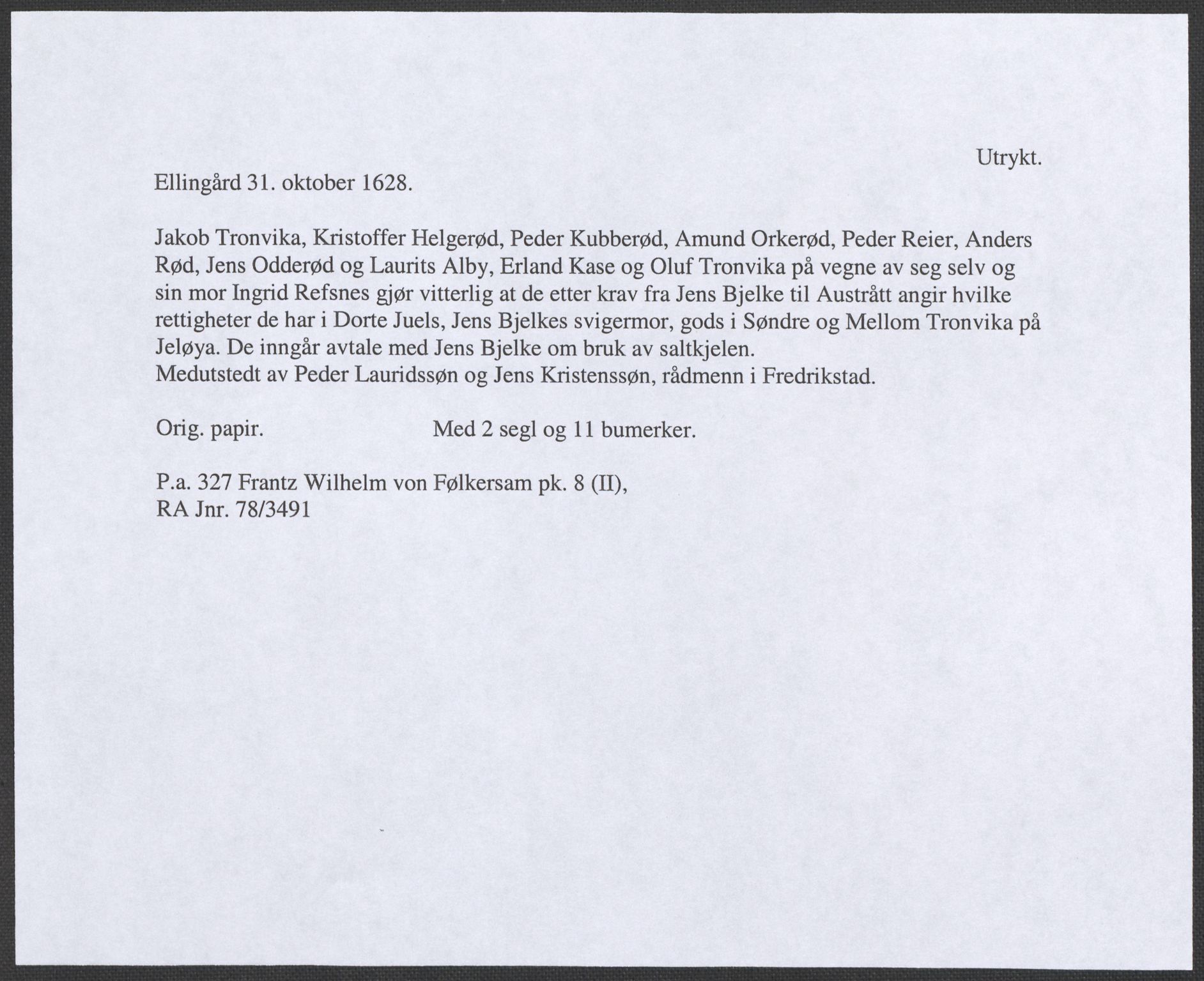 Riksarkivets diplomsamling, RA/EA-5965/F12/L0008: Pk. 8 (II), 1602-1704, p. 43