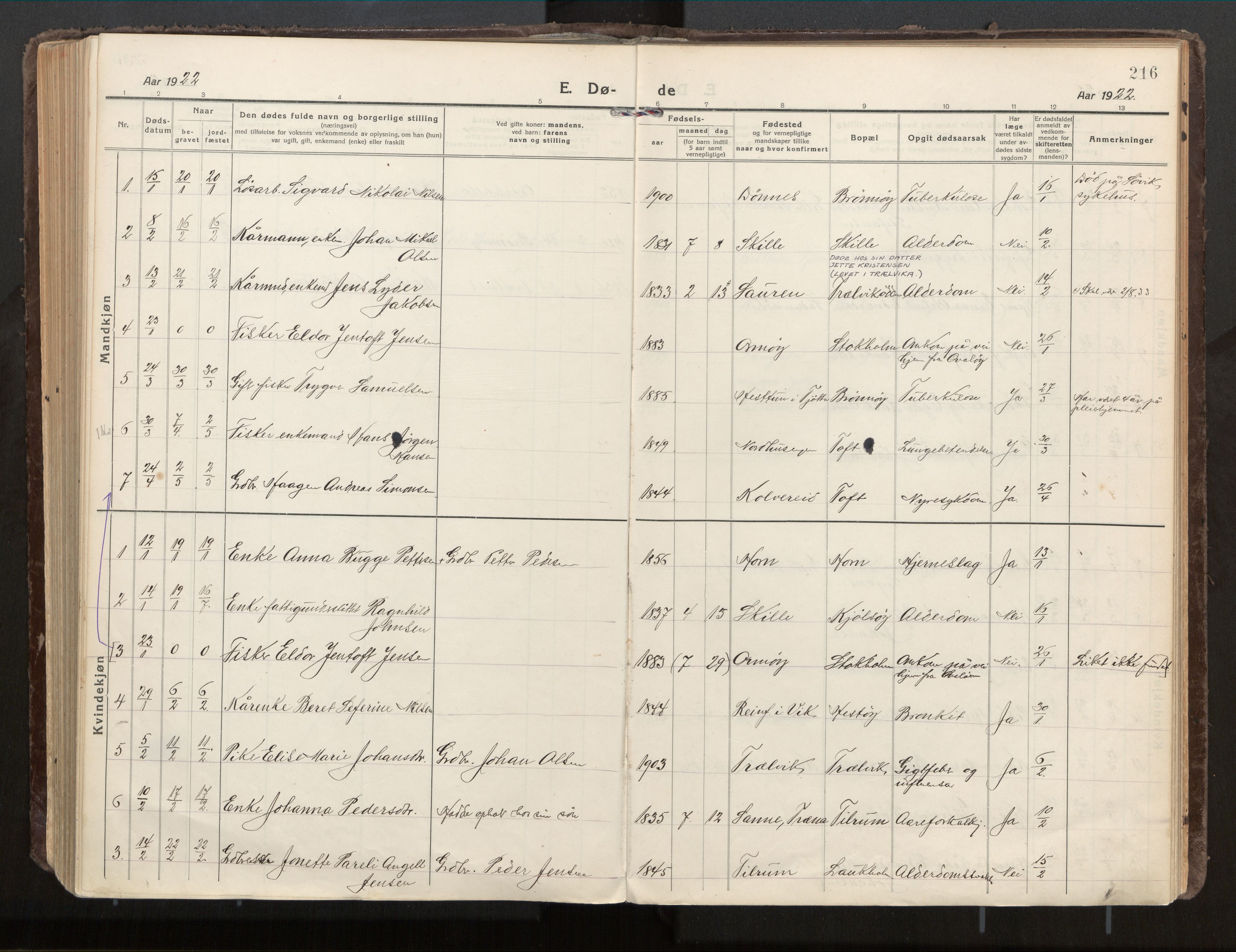 Ministerialprotokoller, klokkerbøker og fødselsregistre - Nordland, SAT/A-1459/813/L0207a: Parish register (official) no. 813A18, 1919-1927, p. 216