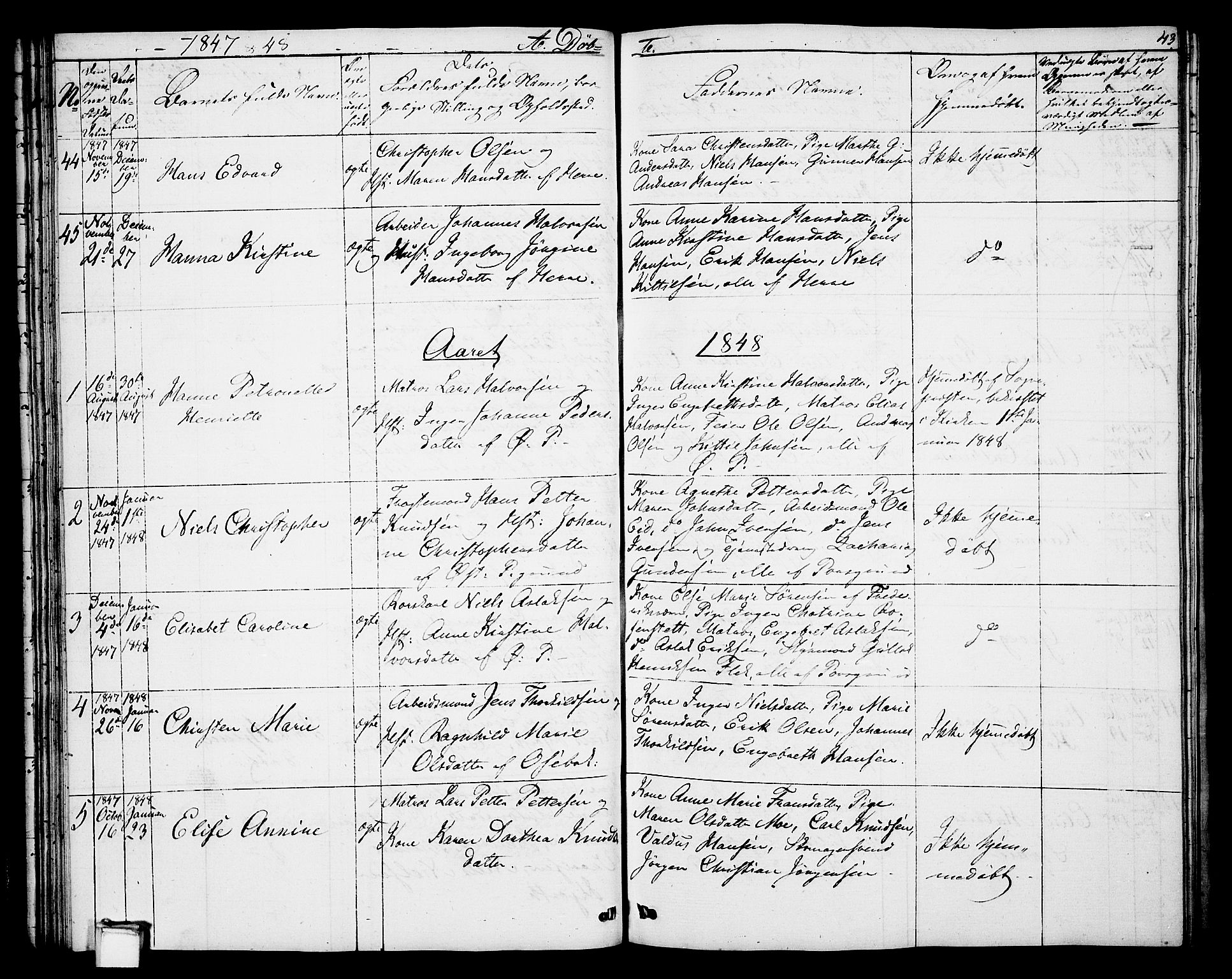 Porsgrunn kirkebøker , SAKO/A-104/G/Gb/L0003: Parish register (copy) no. II 3, 1841-1852, p. 43