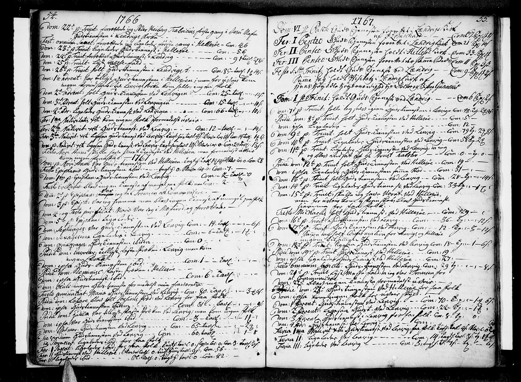 Lenvik sokneprestembete, AV/SATØ-S-1310/H/Ha/Haa/L0001kirke: Parish register (official) no. 1, 1753-1783, p. 54-55
