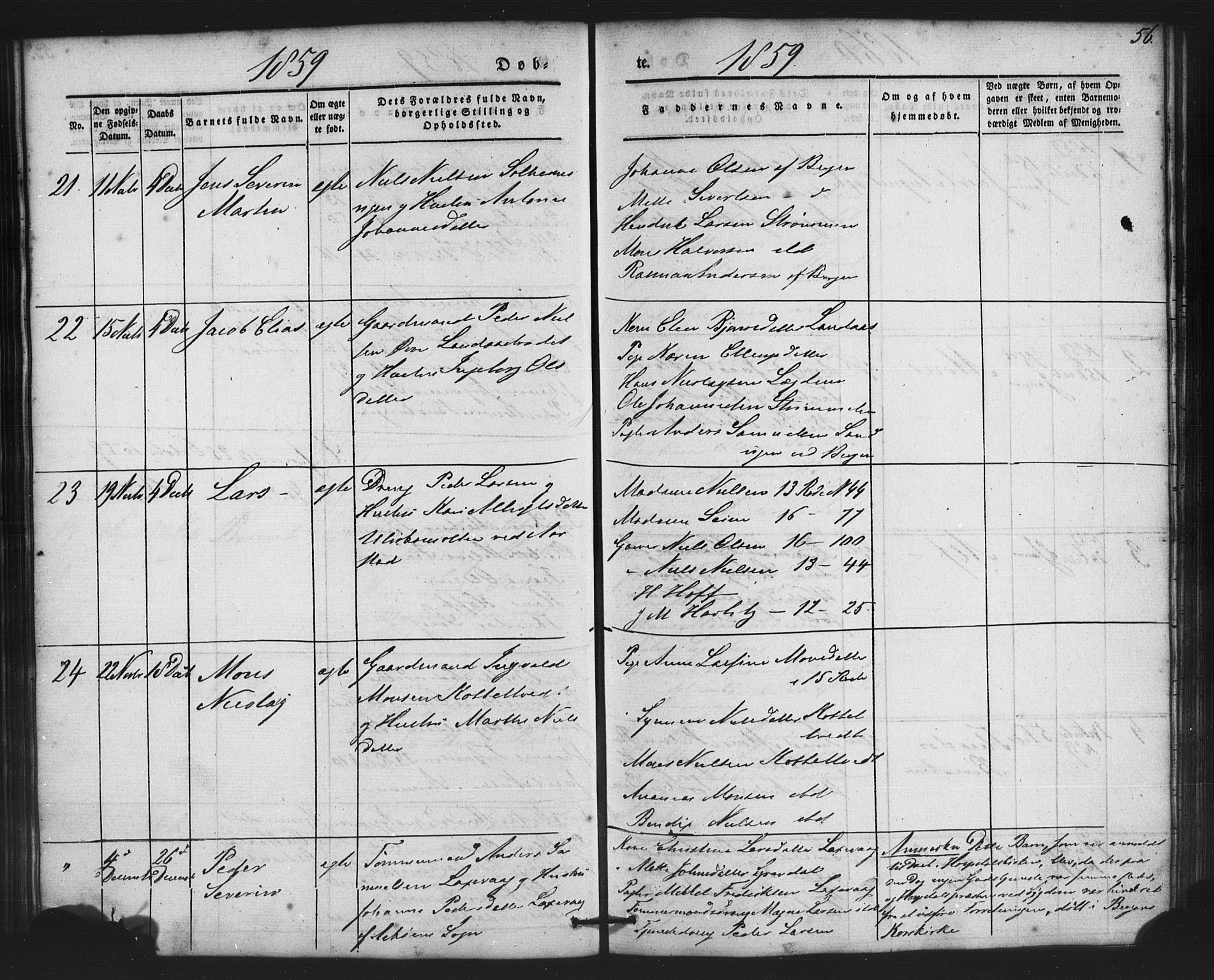 St. Jørgens hospital og Årstad sokneprestembete, AV/SAB-A-99934: Parish register (copy) no. A 2, 1843-1863, p. 56