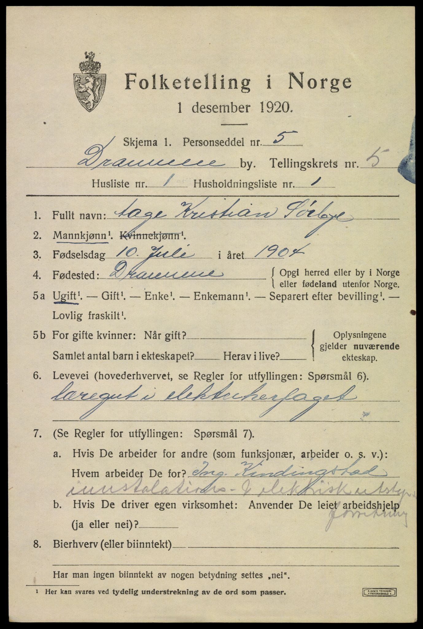 SAKO, 1920 census for Drammen, 1920, p. 37349