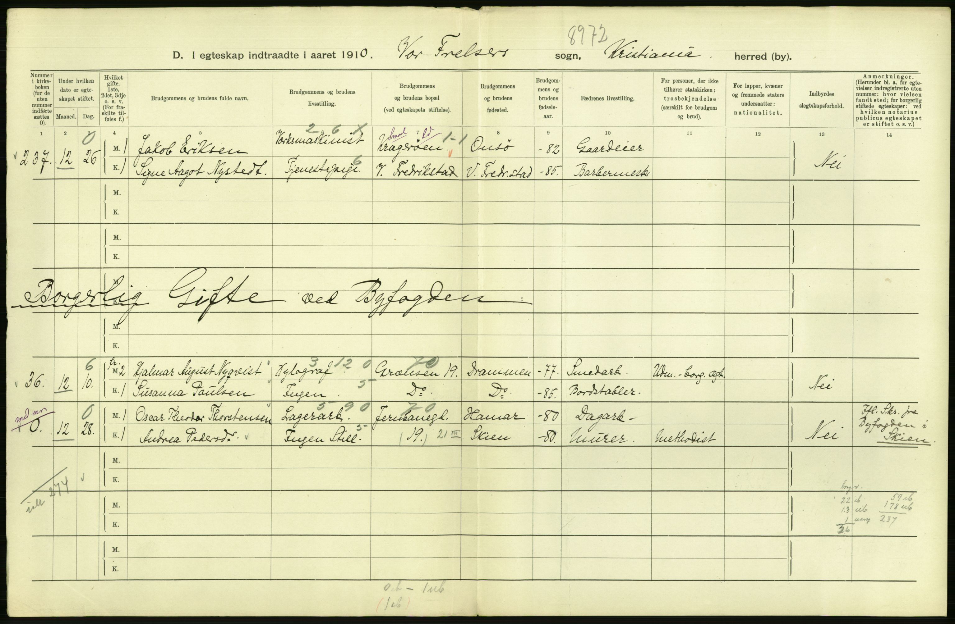 Statistisk sentralbyrå, Sosiodemografiske emner, Befolkning, AV/RA-S-2228/D/Df/Dfa/Dfah/L0009: Kristiania: Gifte og dødfødte., 1910, p. 536