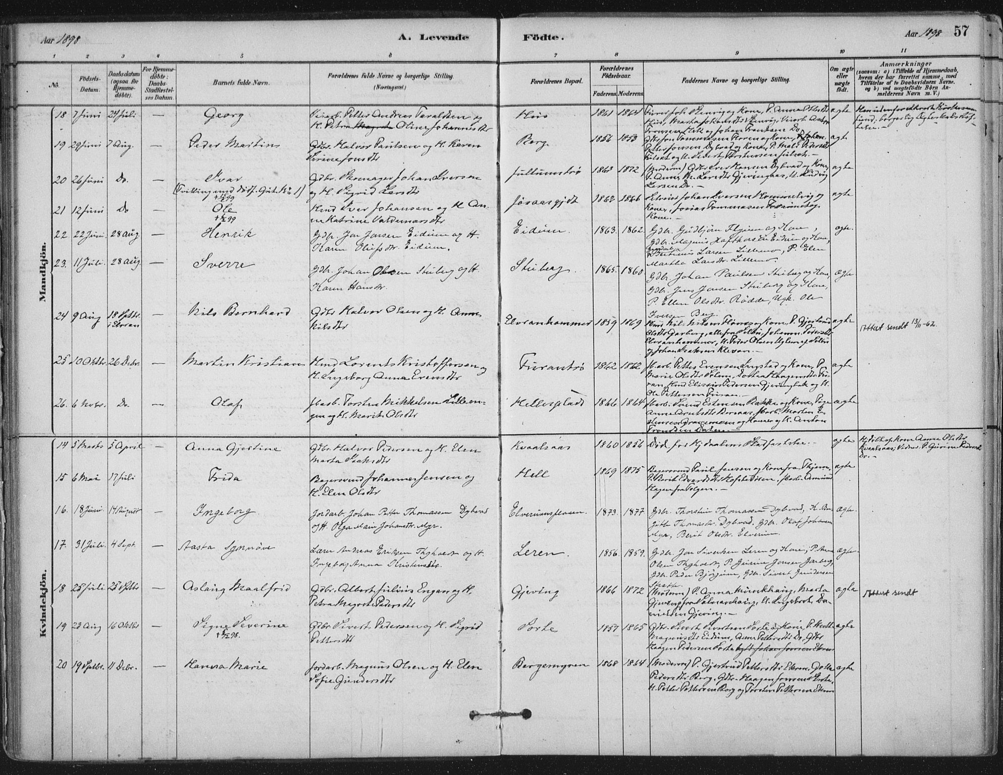 Ministerialprotokoller, klokkerbøker og fødselsregistre - Nord-Trøndelag, AV/SAT-A-1458/710/L0095: Parish register (official) no. 710A01, 1880-1914, p. 57