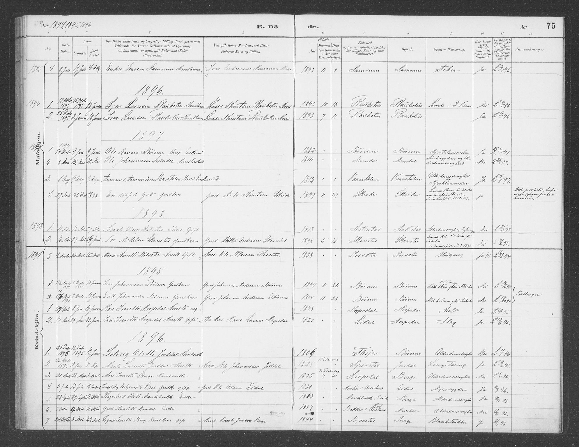 Balestrand sokneprestembete, SAB/A-79601/H/Haa/Haac/L0001: Parish register (official) no. C  1, 1889-1909, p. 75