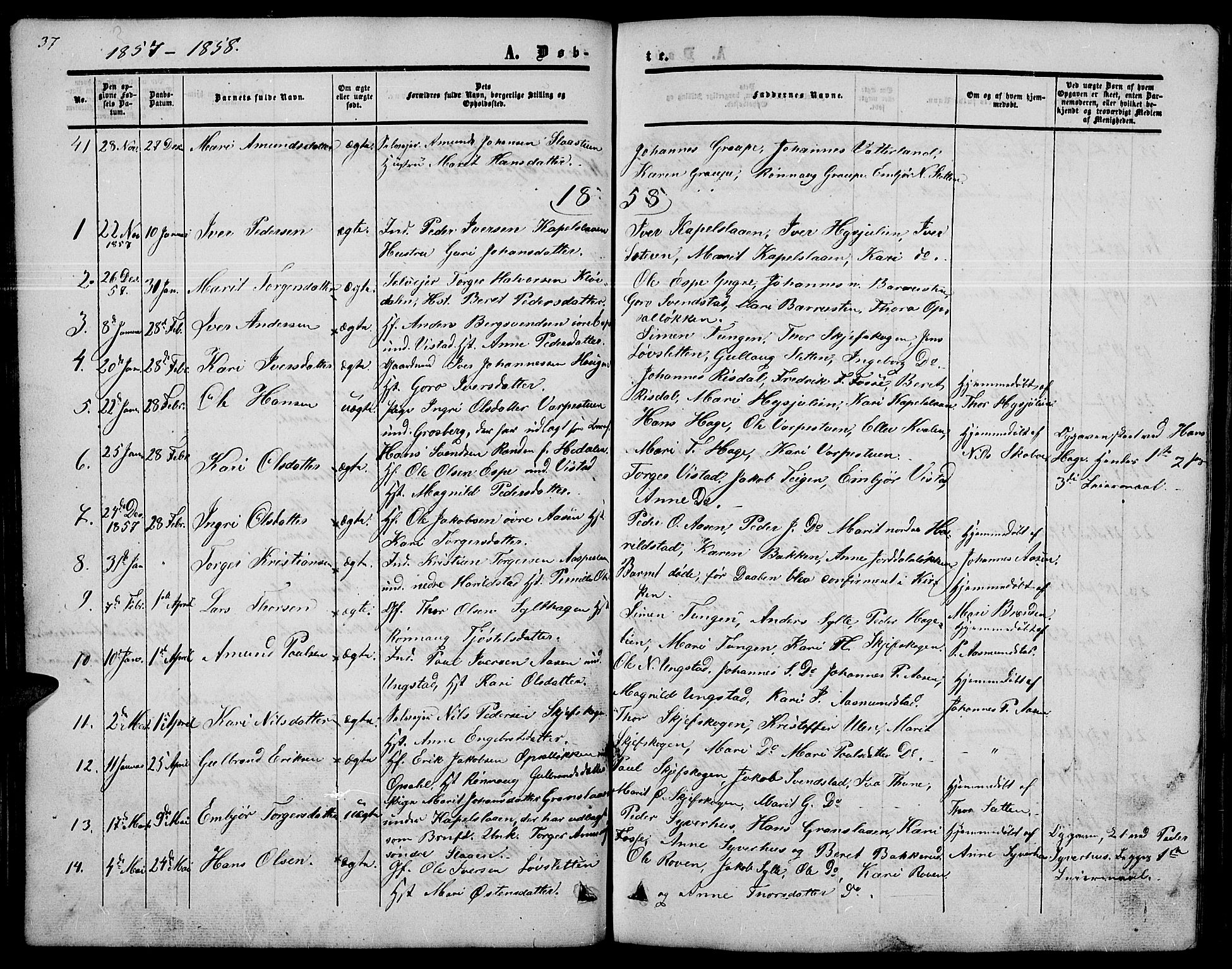 Nord-Fron prestekontor, SAH/PREST-080/H/Ha/Hab/L0002: Parish register (copy) no. 2, 1851-1883, p. 37