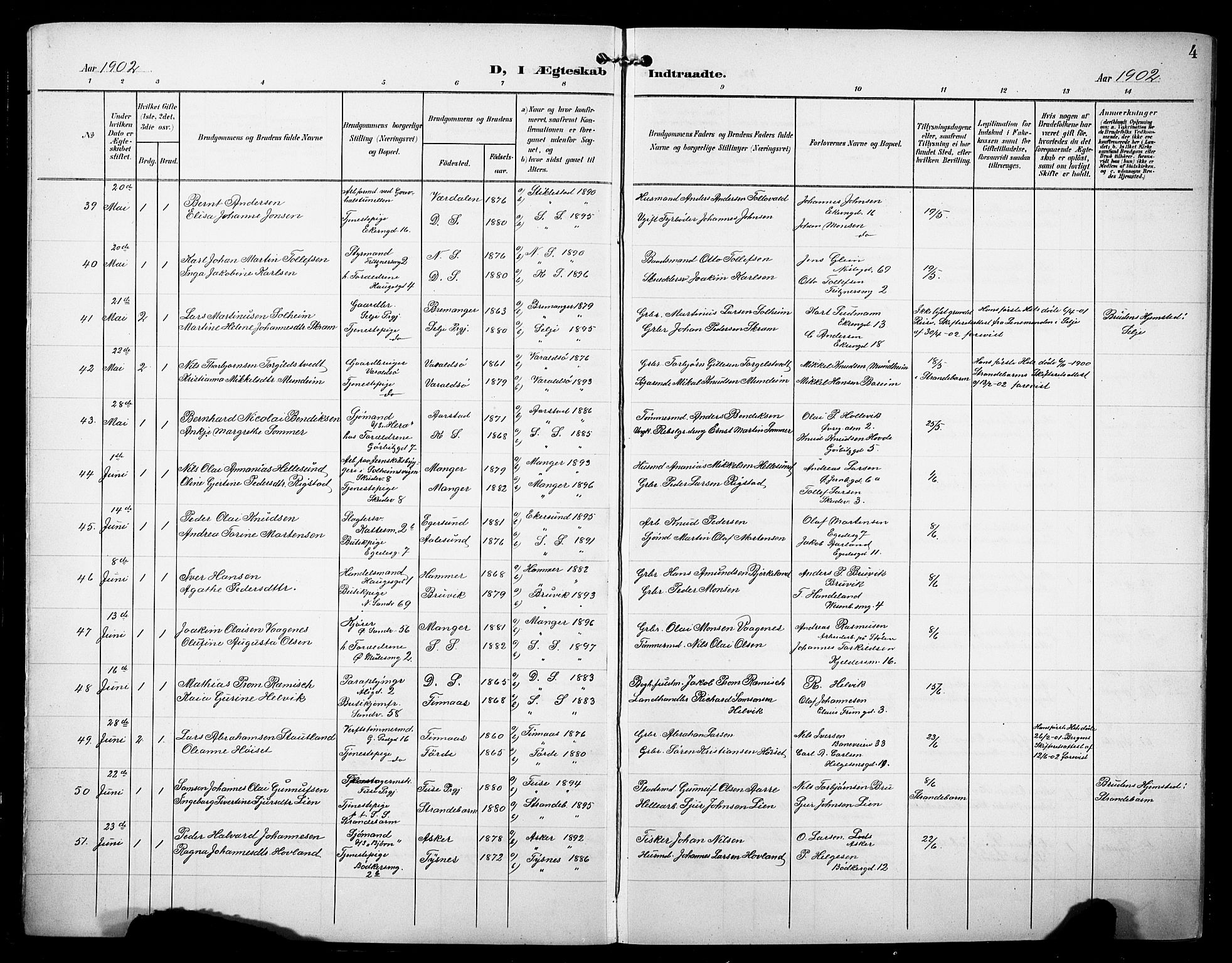 Sandviken Sokneprestembete, AV/SAB-A-77601/H/Hb/L0014: Parish register (copy) no. D 1, 1902-1929, p. 4