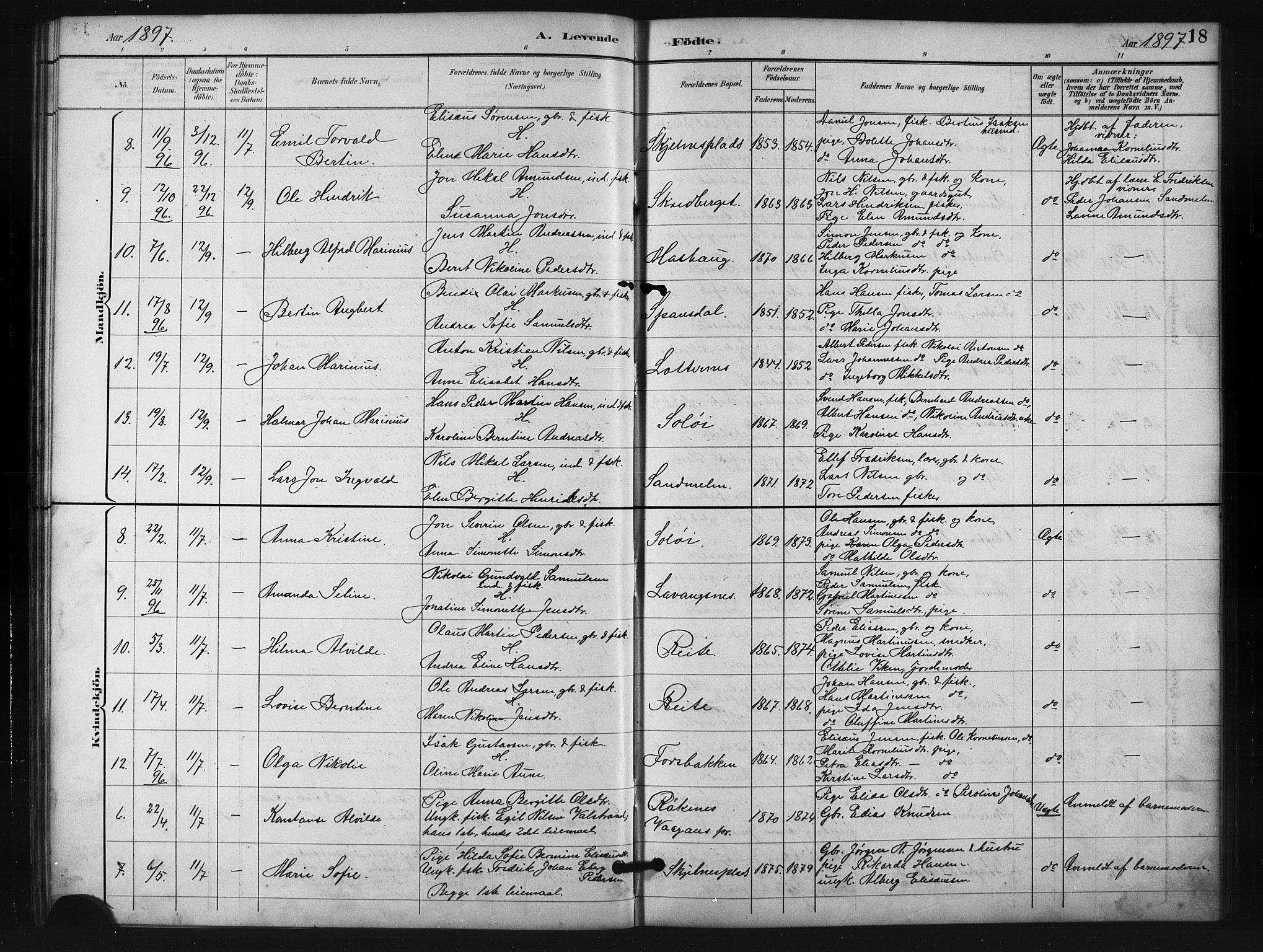 Salangen sokneprestembete, SATØ/S-1324/H/Ha/L0001klokker: Parish register (copy) no. 1, 1893-1910, p. 18