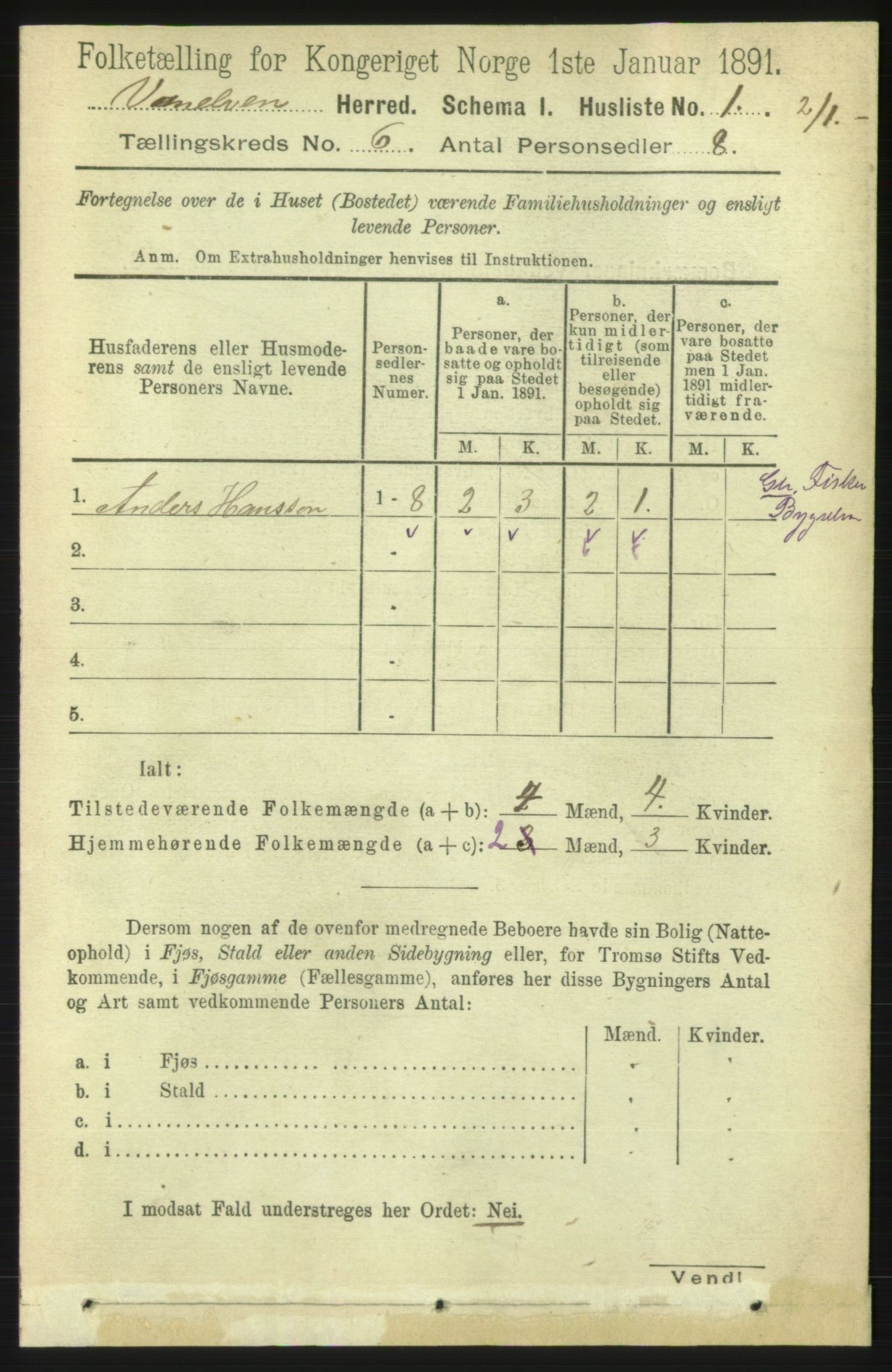 RA, 1891 census for 1511 Vanylven, 1891, p. 2615