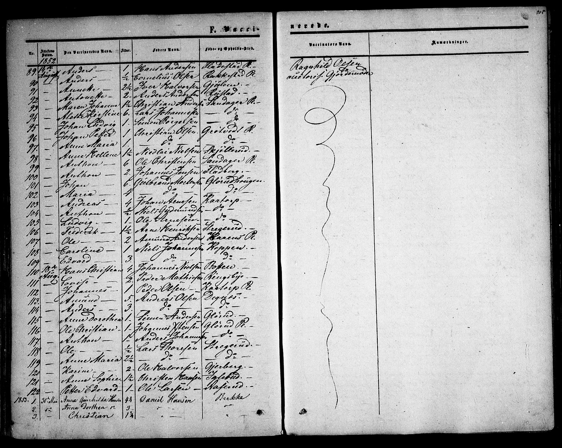 Rakkestad prestekontor Kirkebøker, AV/SAO-A-2008/F/Fa/L0009: Parish register (official) no. I 9, 1850-1856, p. 405