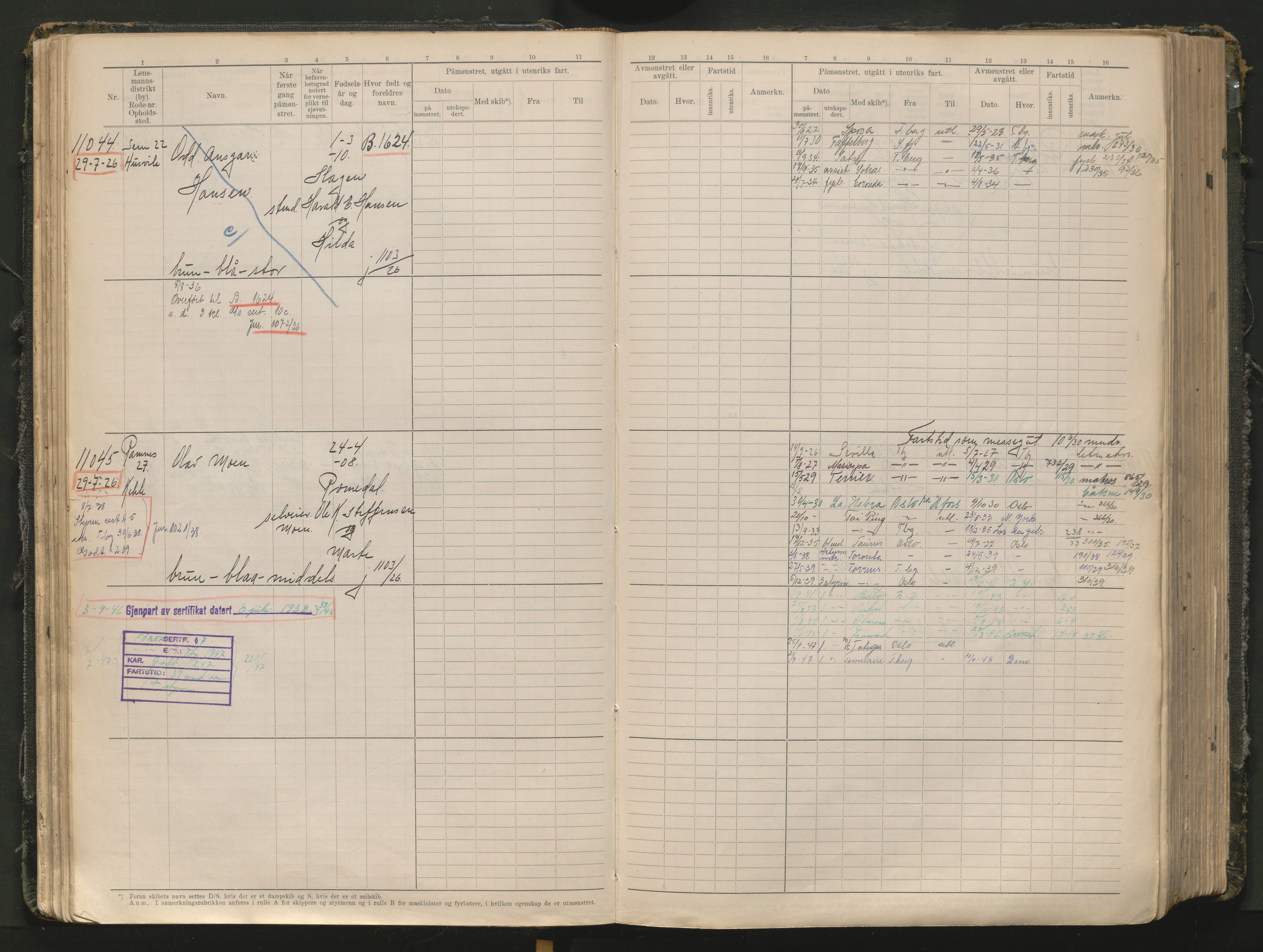 Tønsberg innrulleringskontor, AV/SAKO-A-786/F/Fc/Fcb/L0012: Hovedrulle Patent nr. 10828-12216, 1925-1948