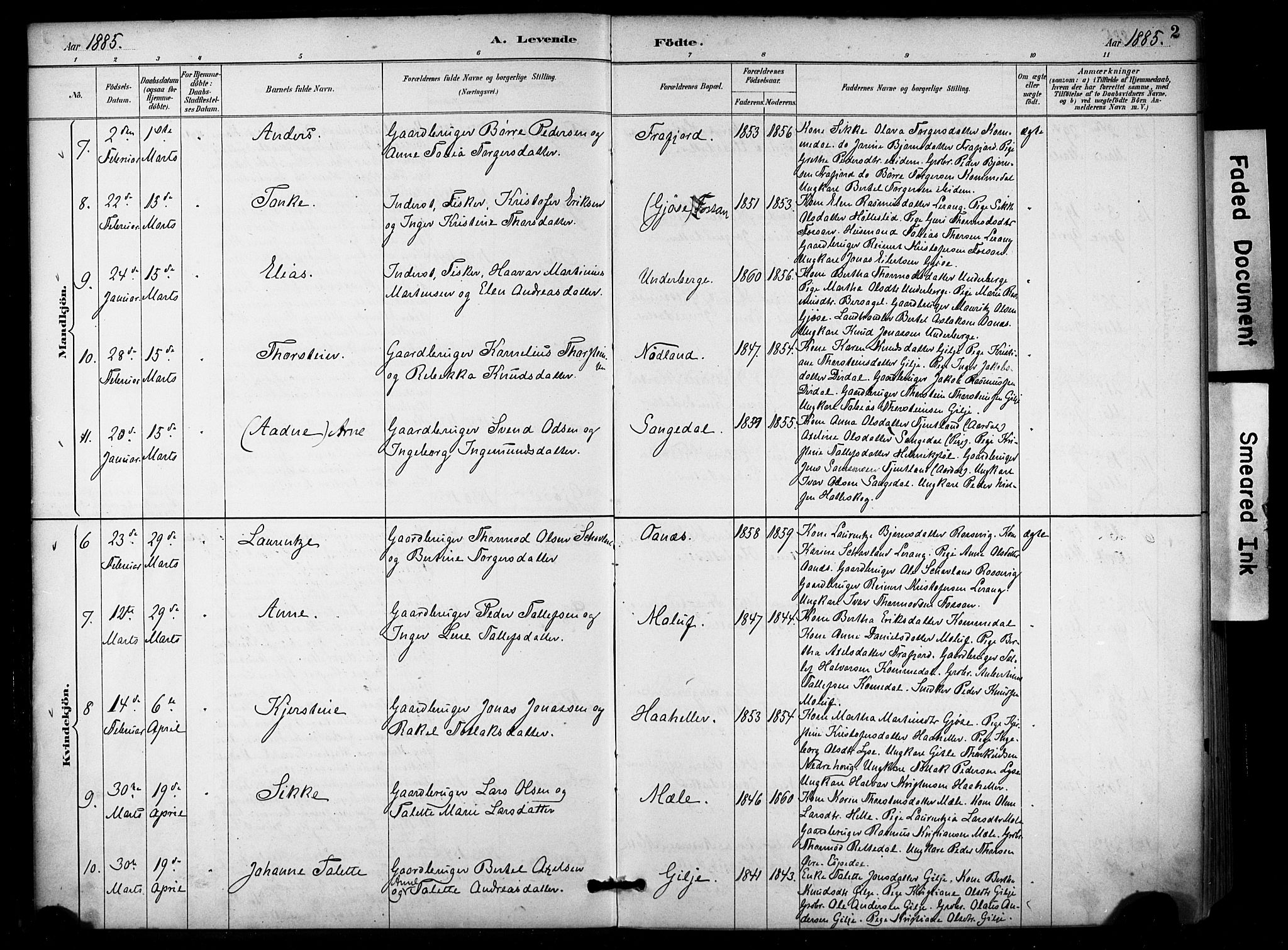 Høgsfjord sokneprestkontor, AV/SAST-A-101624/H/Ha/Haa/L0006: Parish register (official) no. A 6, 1885-1897, p. 2