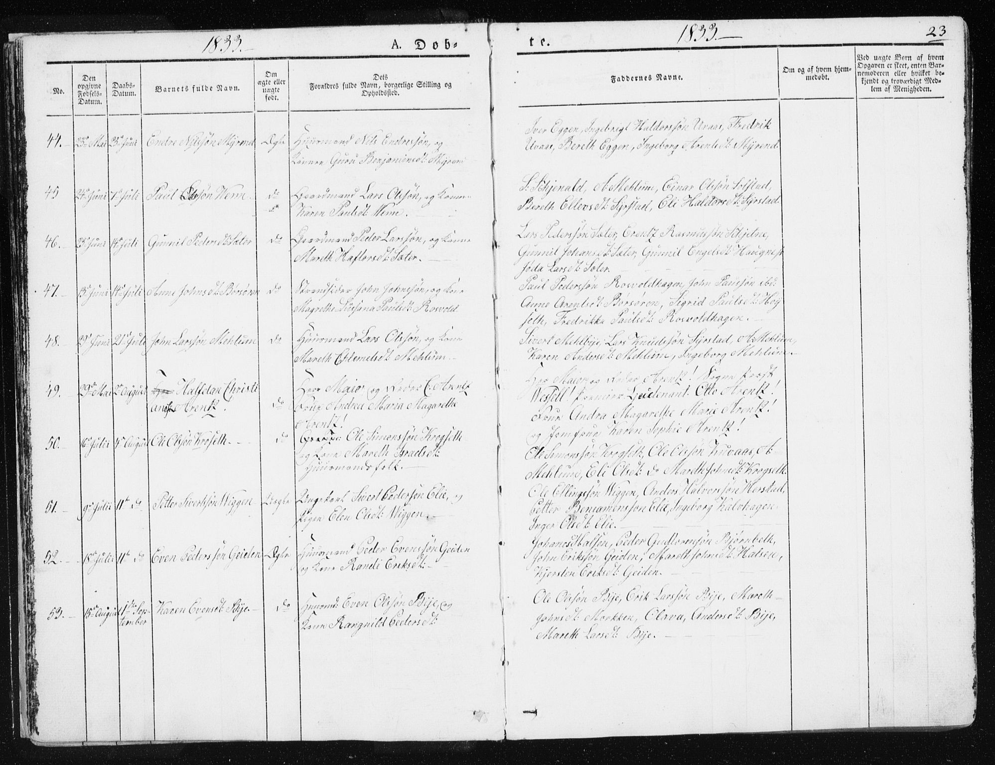 Ministerialprotokoller, klokkerbøker og fødselsregistre - Sør-Trøndelag, AV/SAT-A-1456/665/L0771: Parish register (official) no. 665A06, 1830-1856, p. 23