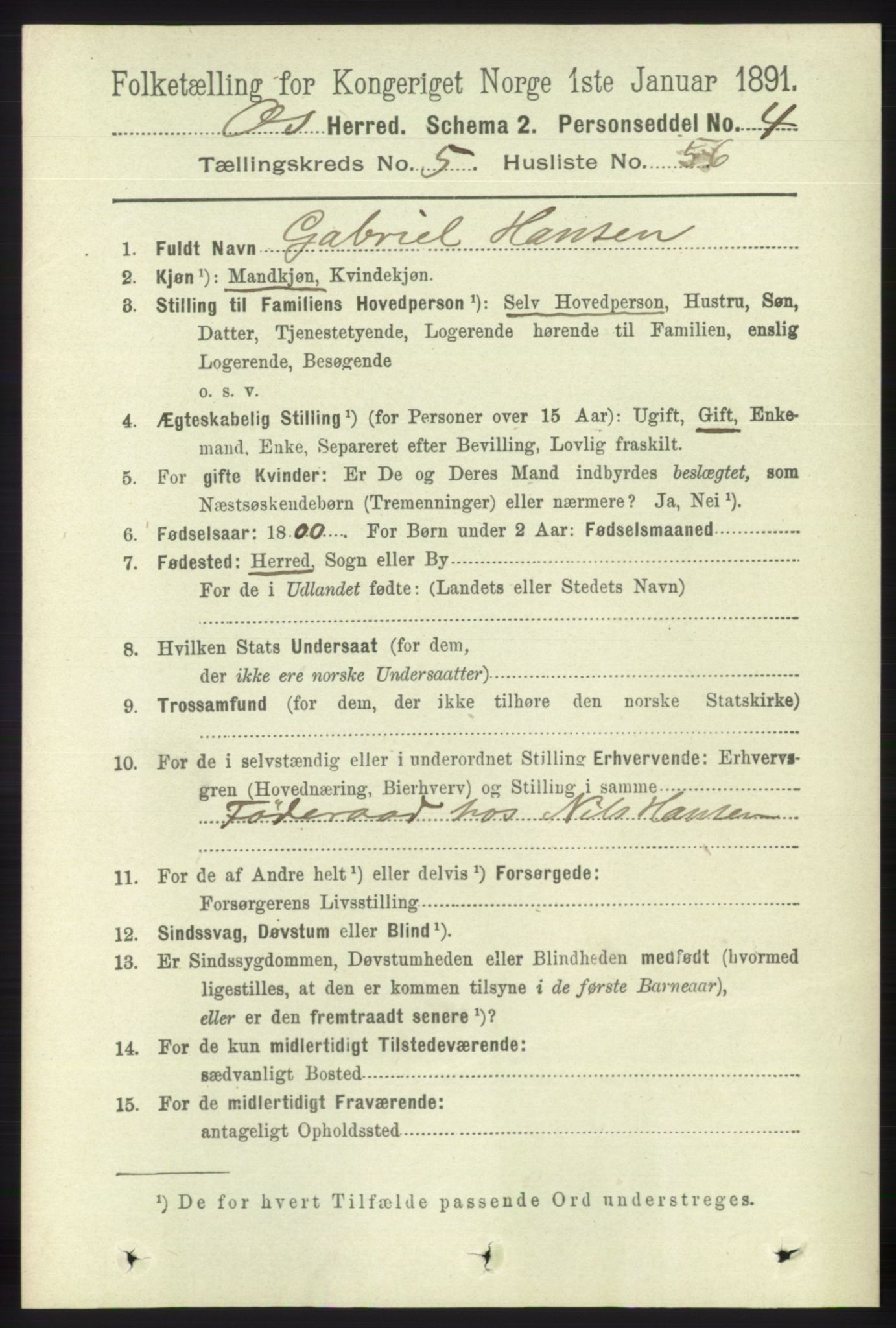 RA, 1891 census for 1243 Os, 1891, p. 1275