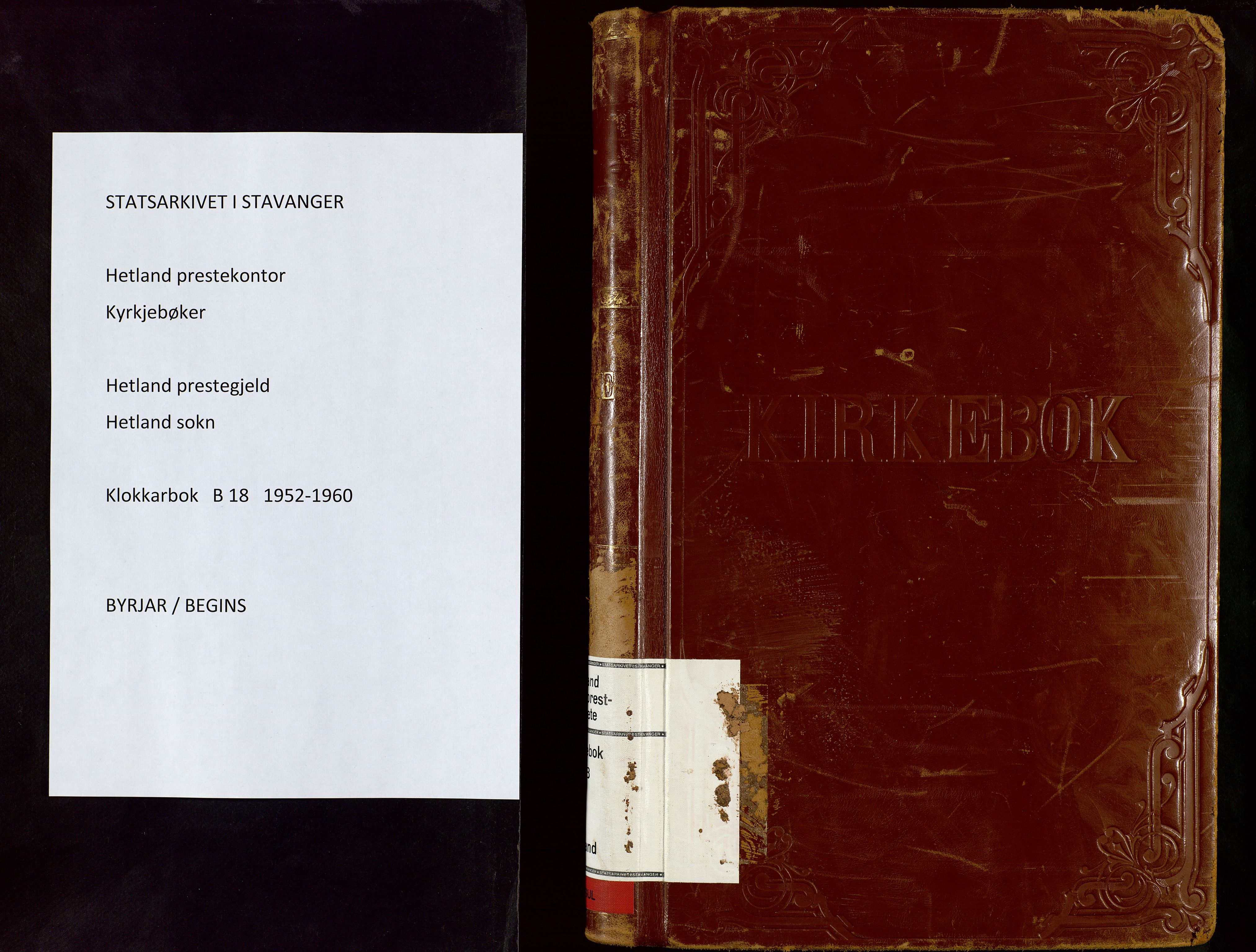Hetland sokneprestkontor, SAST/A-101826/30/30BB/L0018: Parish register (copy) no. B 18, 1952-1960