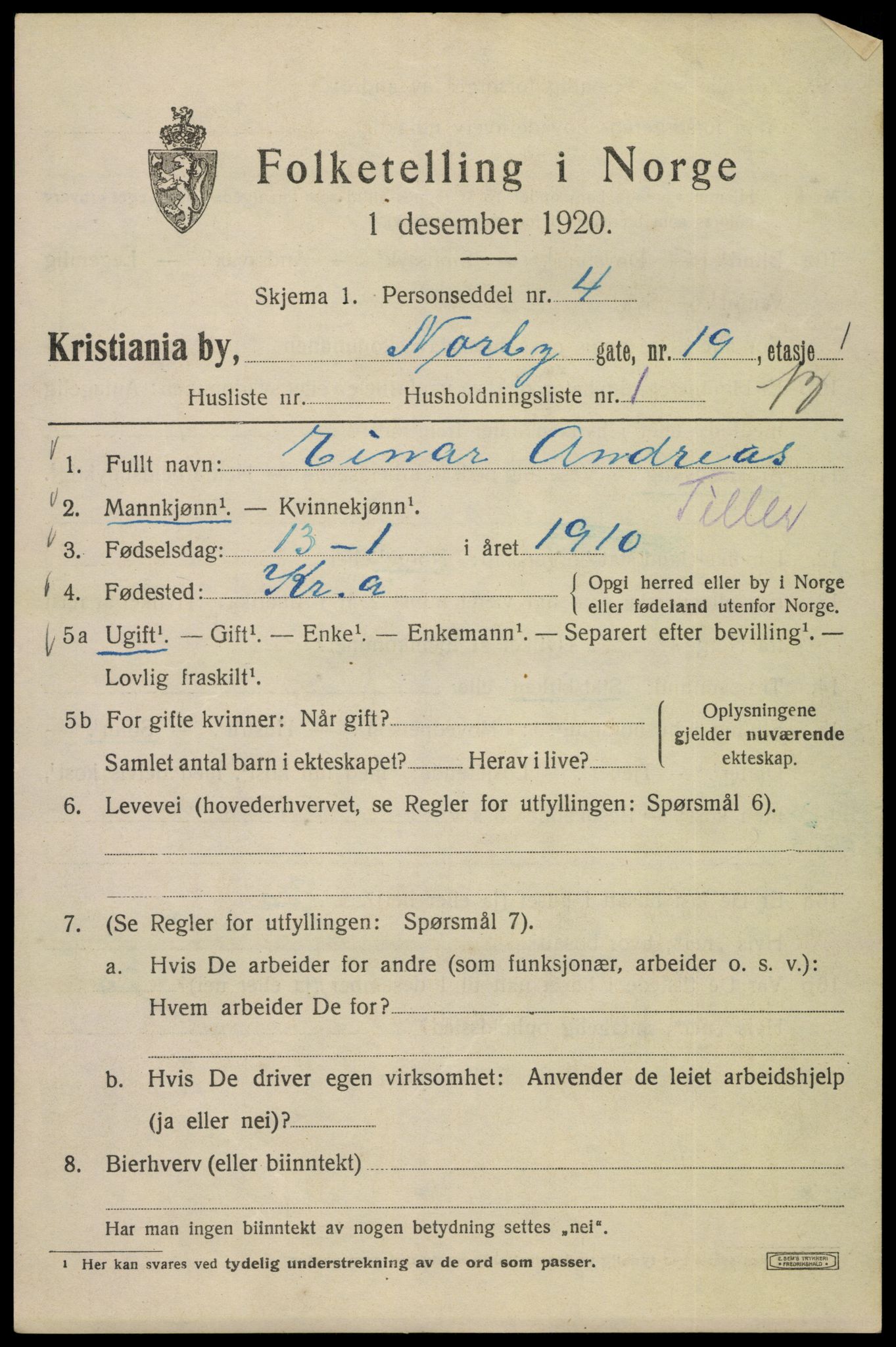 SAO, 1920 census for Kristiania, 1920, p. 419617