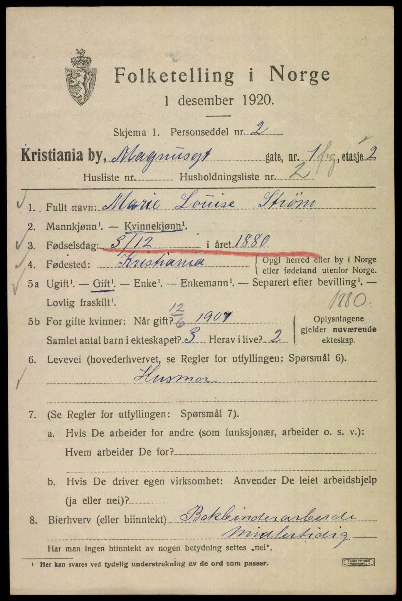 SAO, 1920 census for Kristiania, 1920, p. 369845