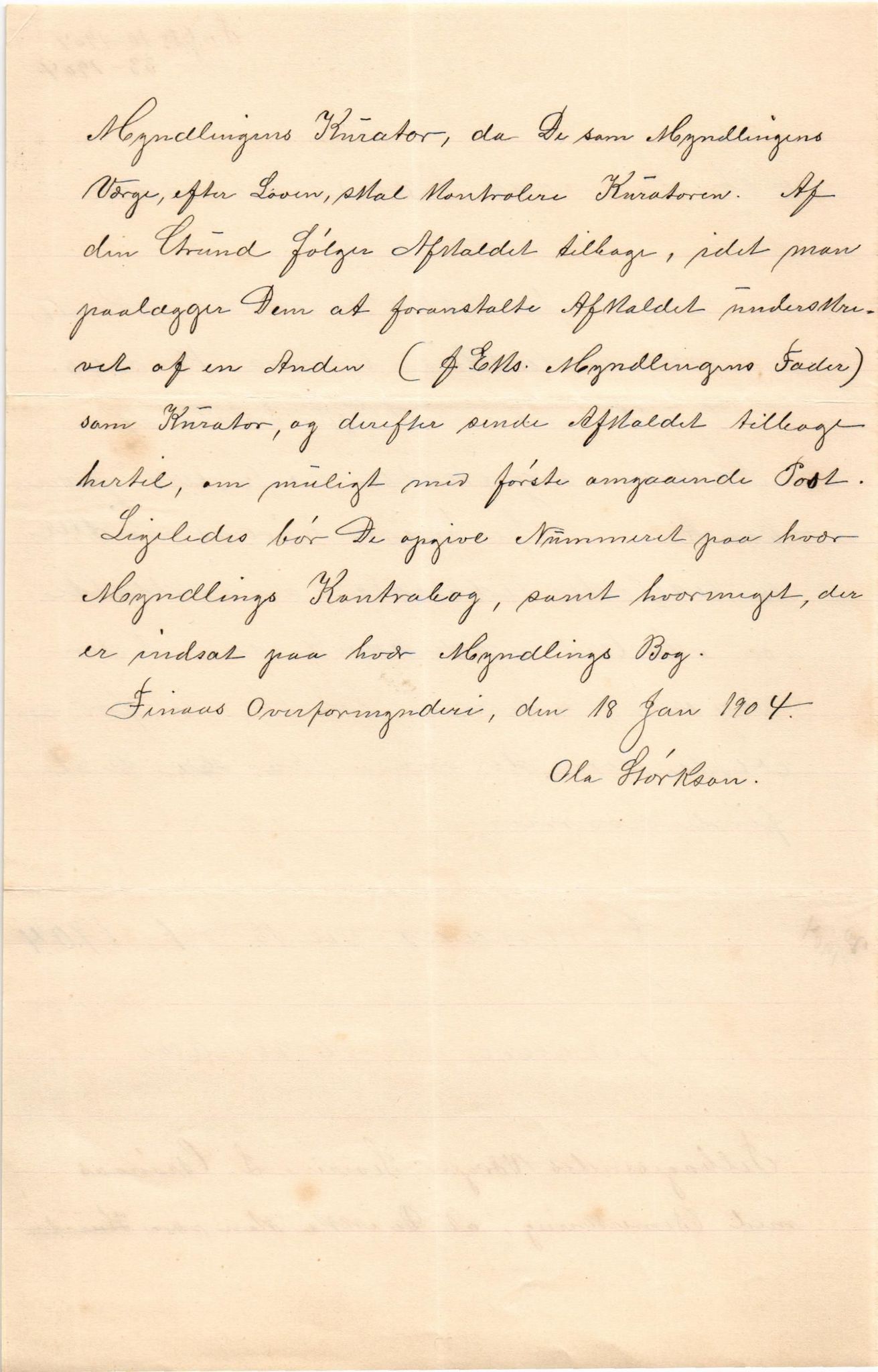 Finnaas kommune. Overformynderiet, IKAH/1218a-812/D/Da/Daa/L0002/0002: Kronologisk ordna korrespondanse / Kronologisk ordna korrespondanse, 1901-1904, p. 168