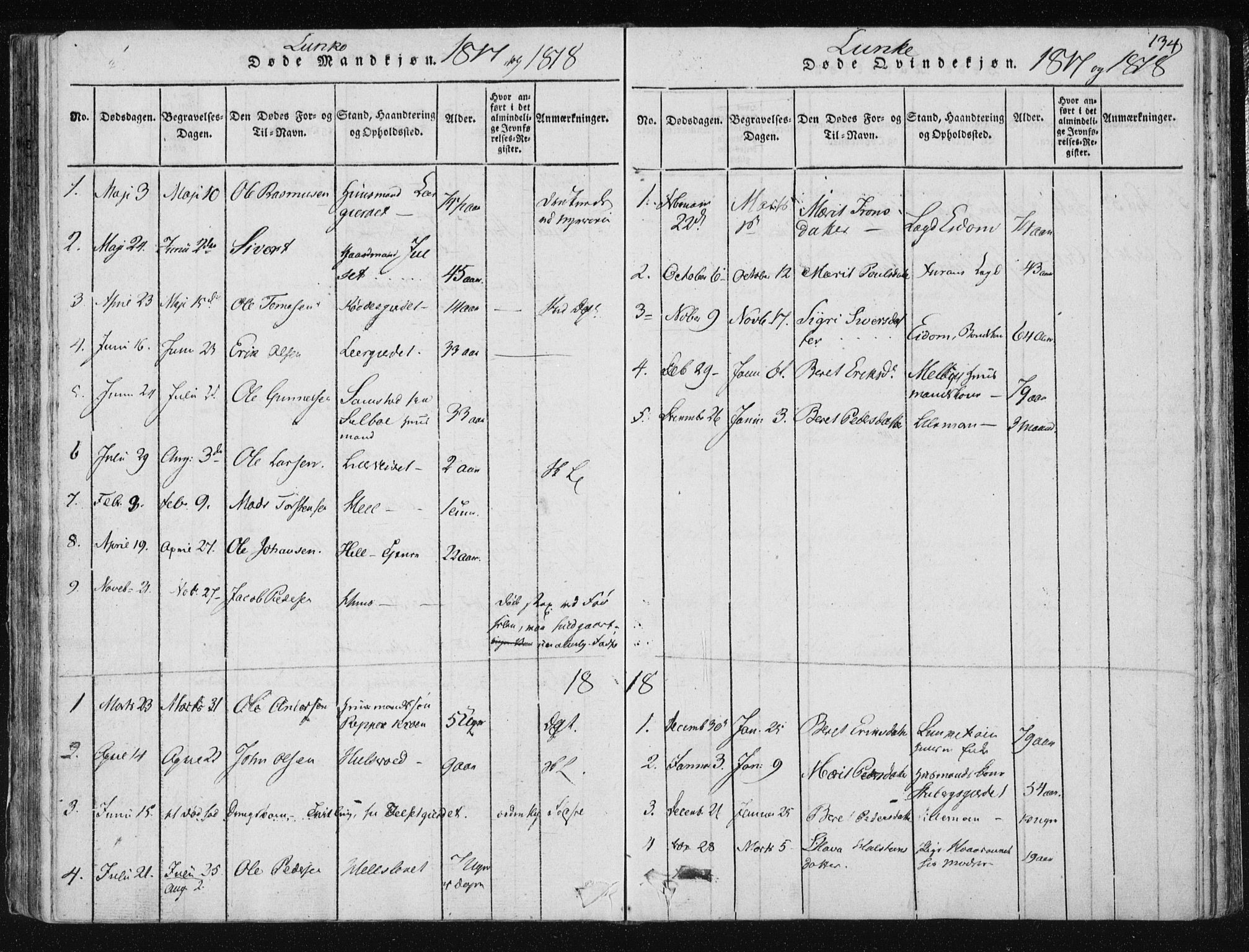 Ministerialprotokoller, klokkerbøker og fødselsregistre - Nord-Trøndelag, SAT/A-1458/709/L0061: Parish register (official) no. 709A08 /3, 1815-1819, p. 134