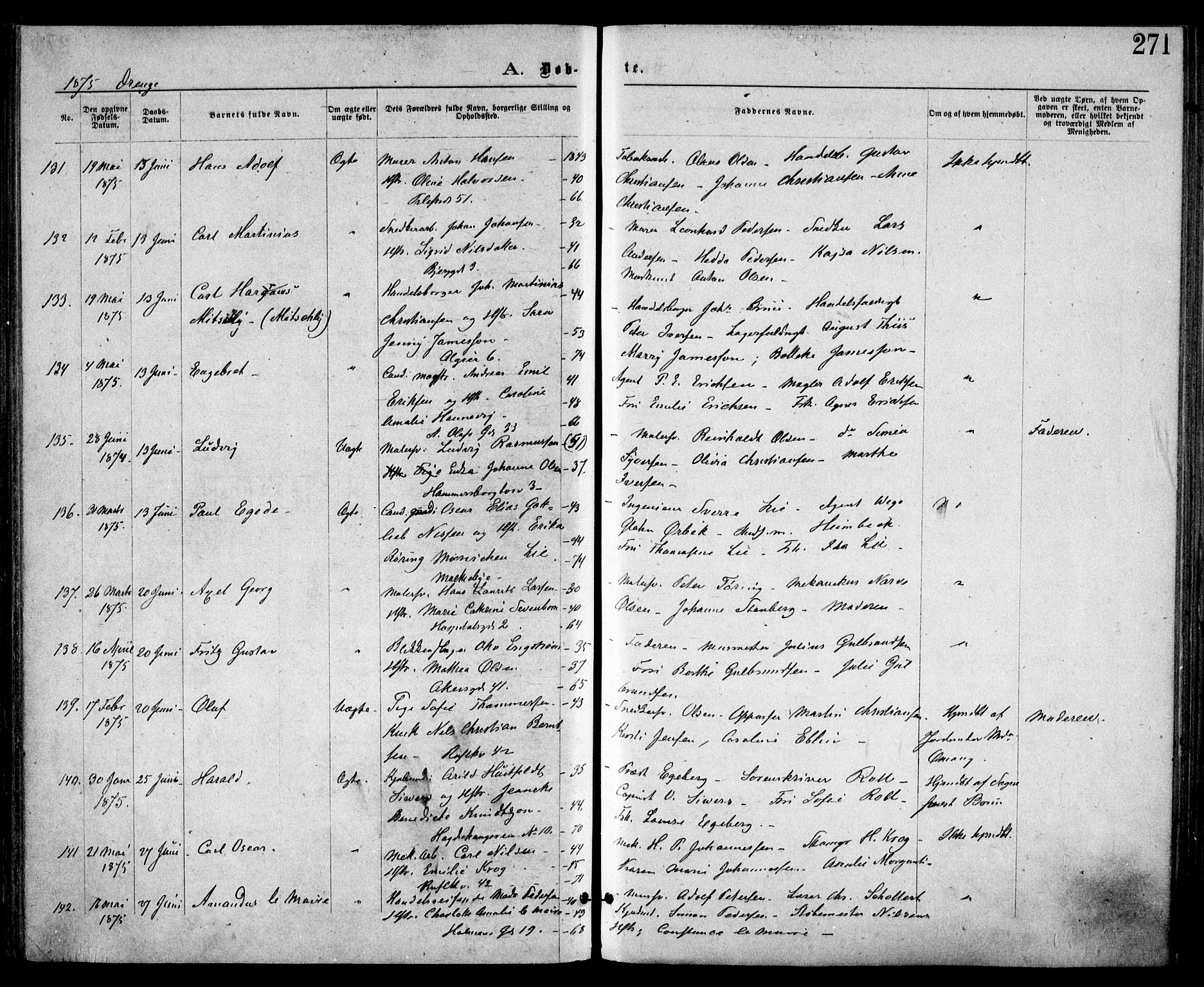 Trefoldighet prestekontor Kirkebøker, AV/SAO-A-10882/F/Fa/L0003: Parish register (official) no. I 3, 1870-1876, p. 271