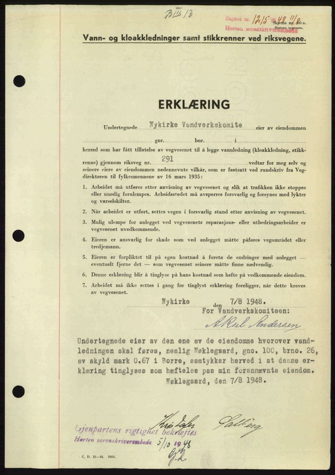 Horten sorenskriveri, AV/SAKO-A-133/G/Ga/Gaa/L0010: Mortgage book no. A-10, 1947-1948, Diary no: : 1215/1948