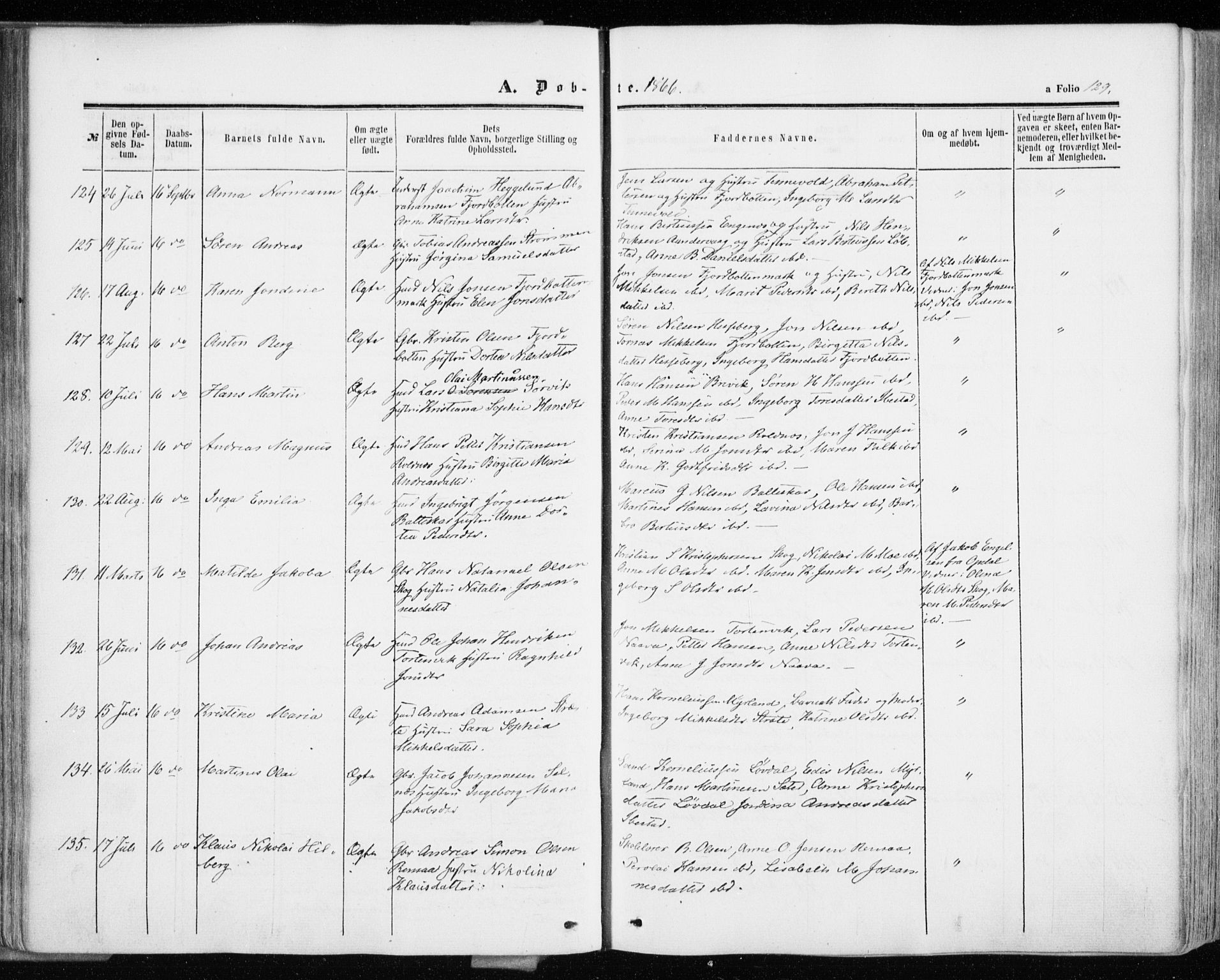 Ibestad sokneprestembete, SATØ/S-0077/H/Ha/Haa/L0009kirke: Parish register (official) no. 9, 1859-1868, p. 129
