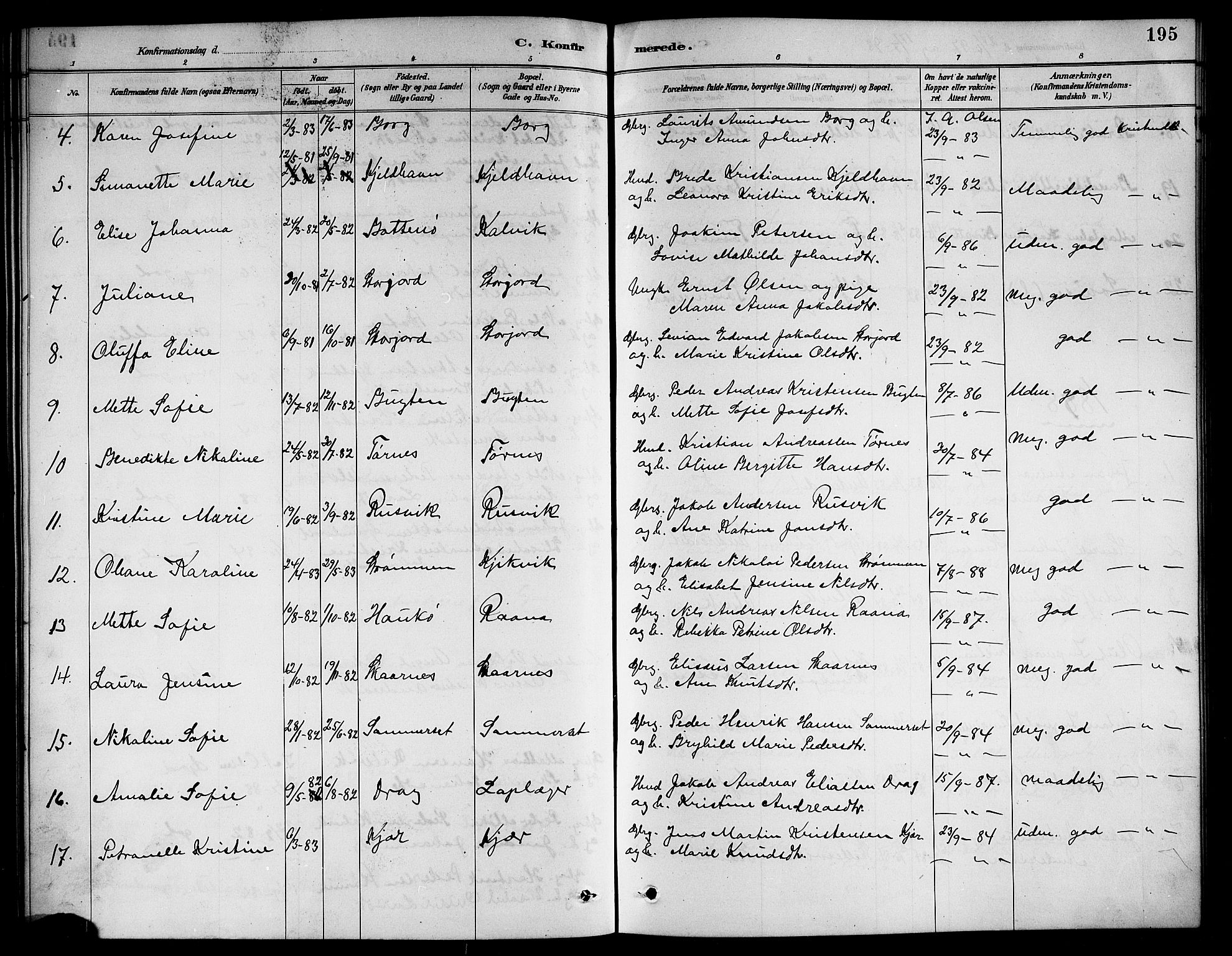 Ministerialprotokoller, klokkerbøker og fødselsregistre - Nordland, AV/SAT-A-1459/861/L0876: Parish register (copy) no. 861C02, 1887-1903, p. 195