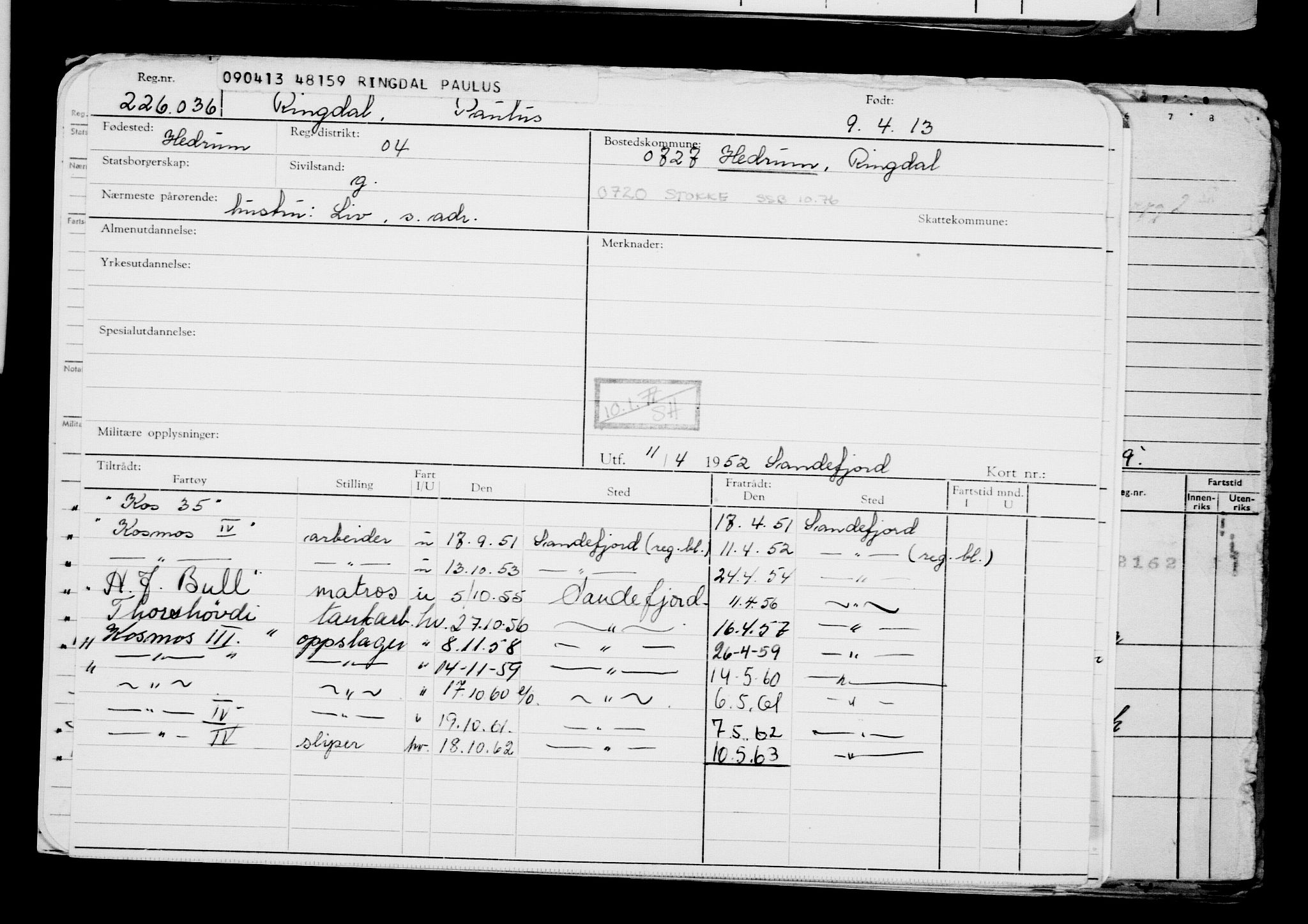 Direktoratet for sjømenn, AV/RA-S-3545/G/Gb/L0111: Hovedkort, 1913, p. 699