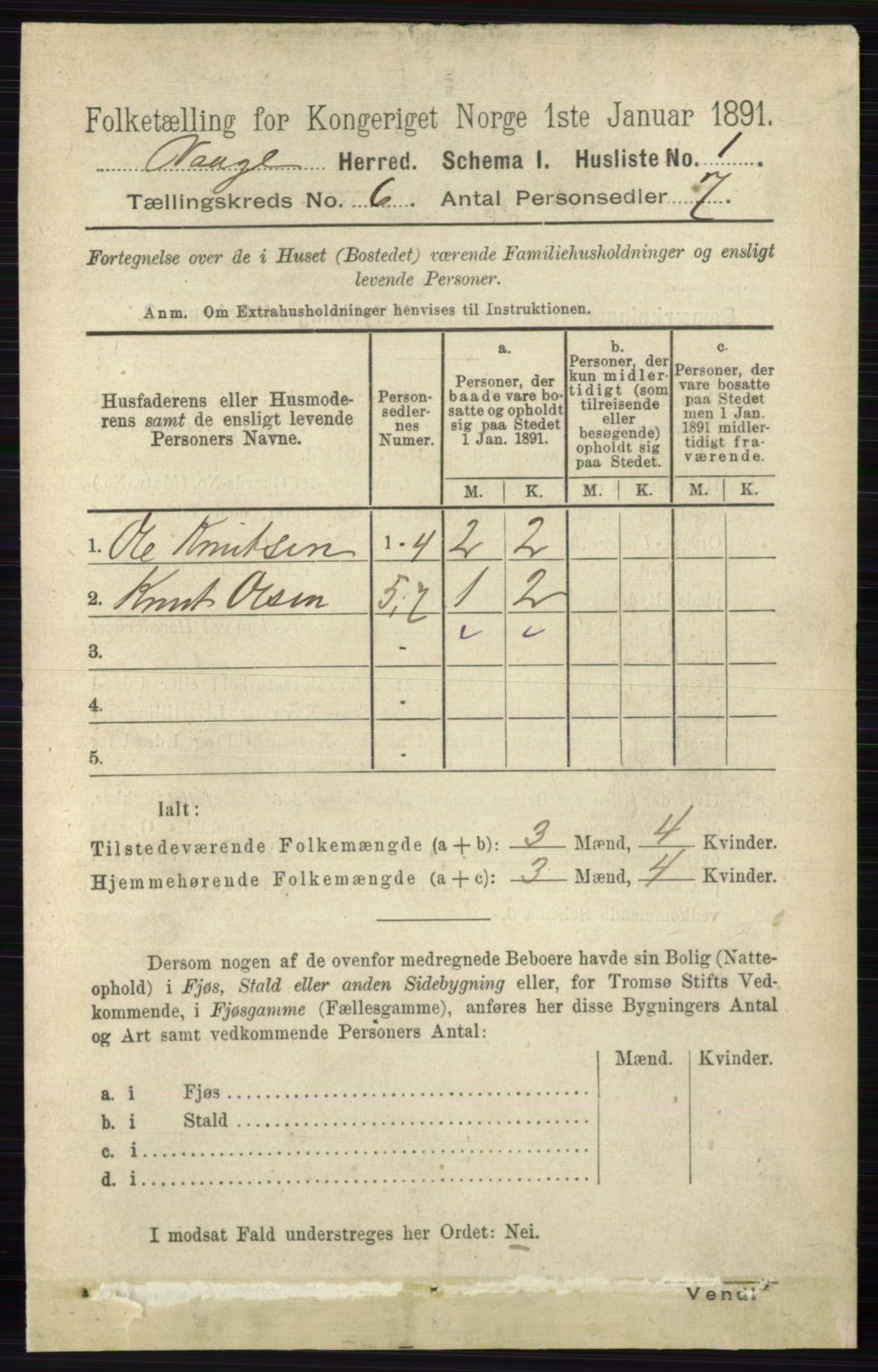 RA, 1891 census for 0515 Vågå, 1891, p. 3834