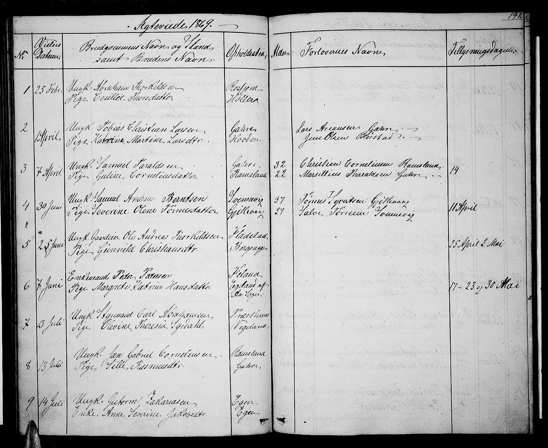 Sør-Audnedal sokneprestkontor, SAK/1111-0039/F/Fb/Fba/L0002: Parish register (copy) no. B 2, 1853-1878, p. 141