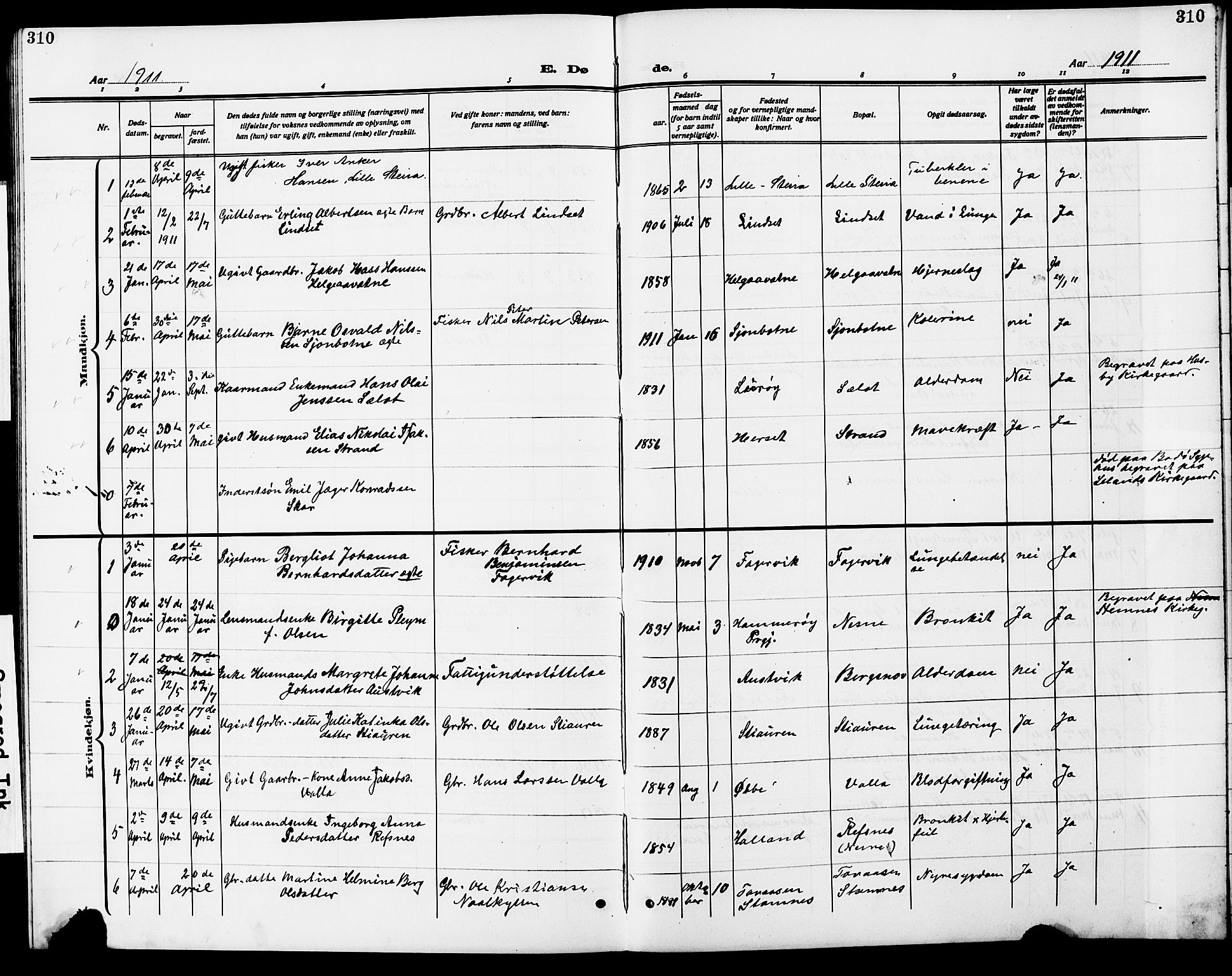 Ministerialprotokoller, klokkerbøker og fødselsregistre - Nordland, AV/SAT-A-1459/838/L0560: Parish register (copy) no. 838C07, 1910-1928, p. 310