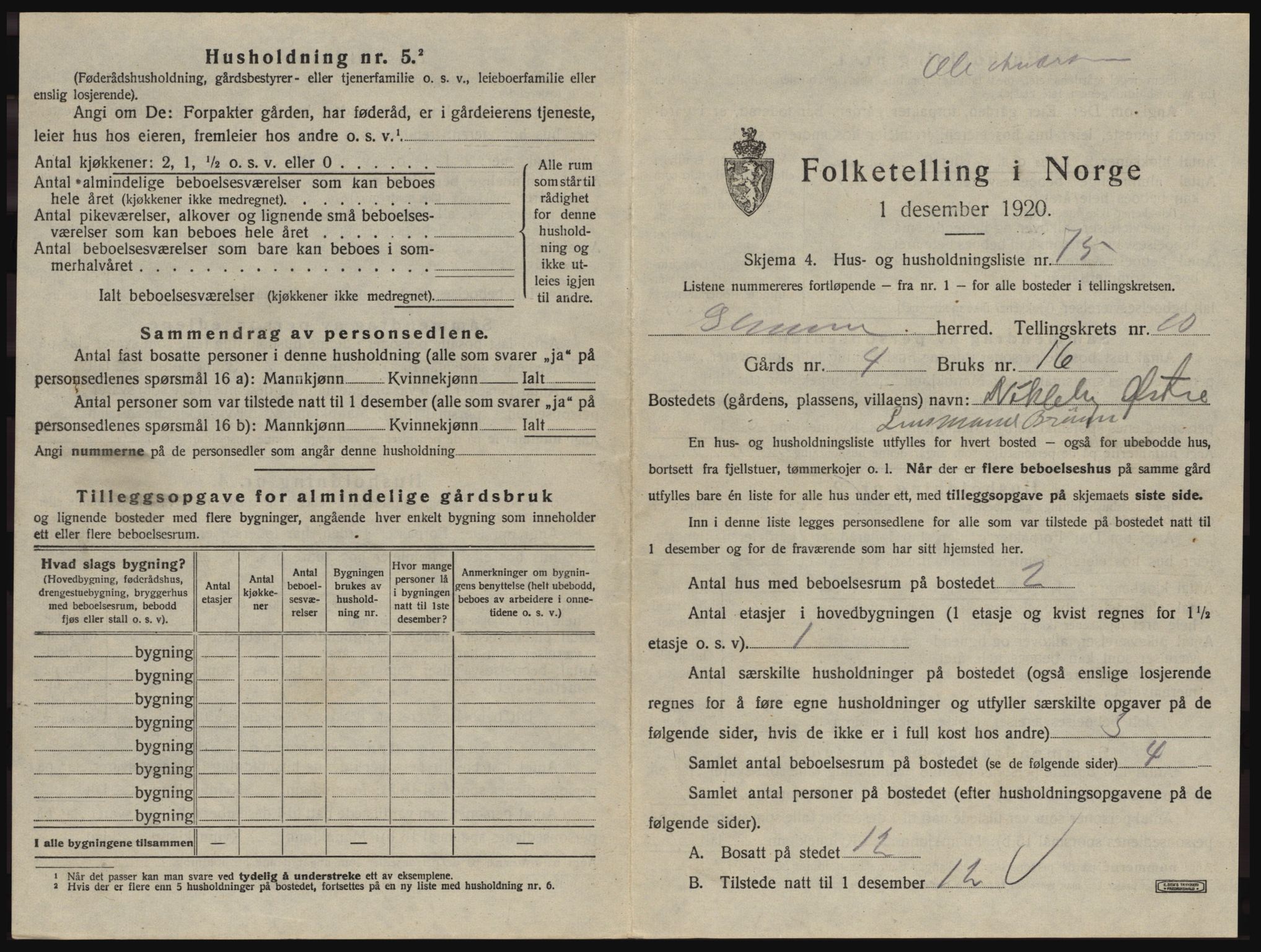 SAO, 1920 census for Glemmen, 1920, p. 2073