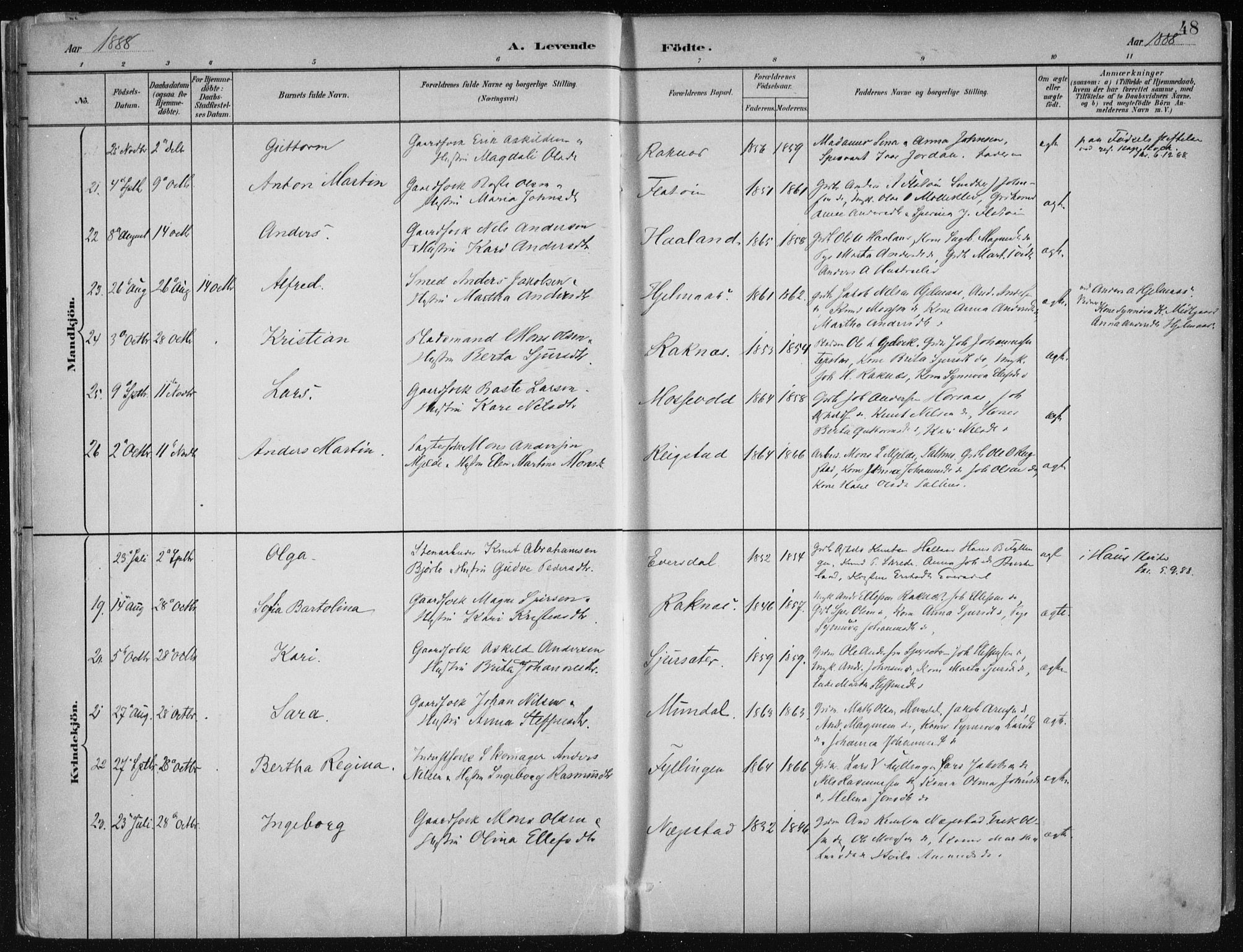 Hamre sokneprestembete, AV/SAB-A-75501/H/Ha/Haa/Haab/L0001: Parish register (official) no. B  1, 1882-1905, p. 48