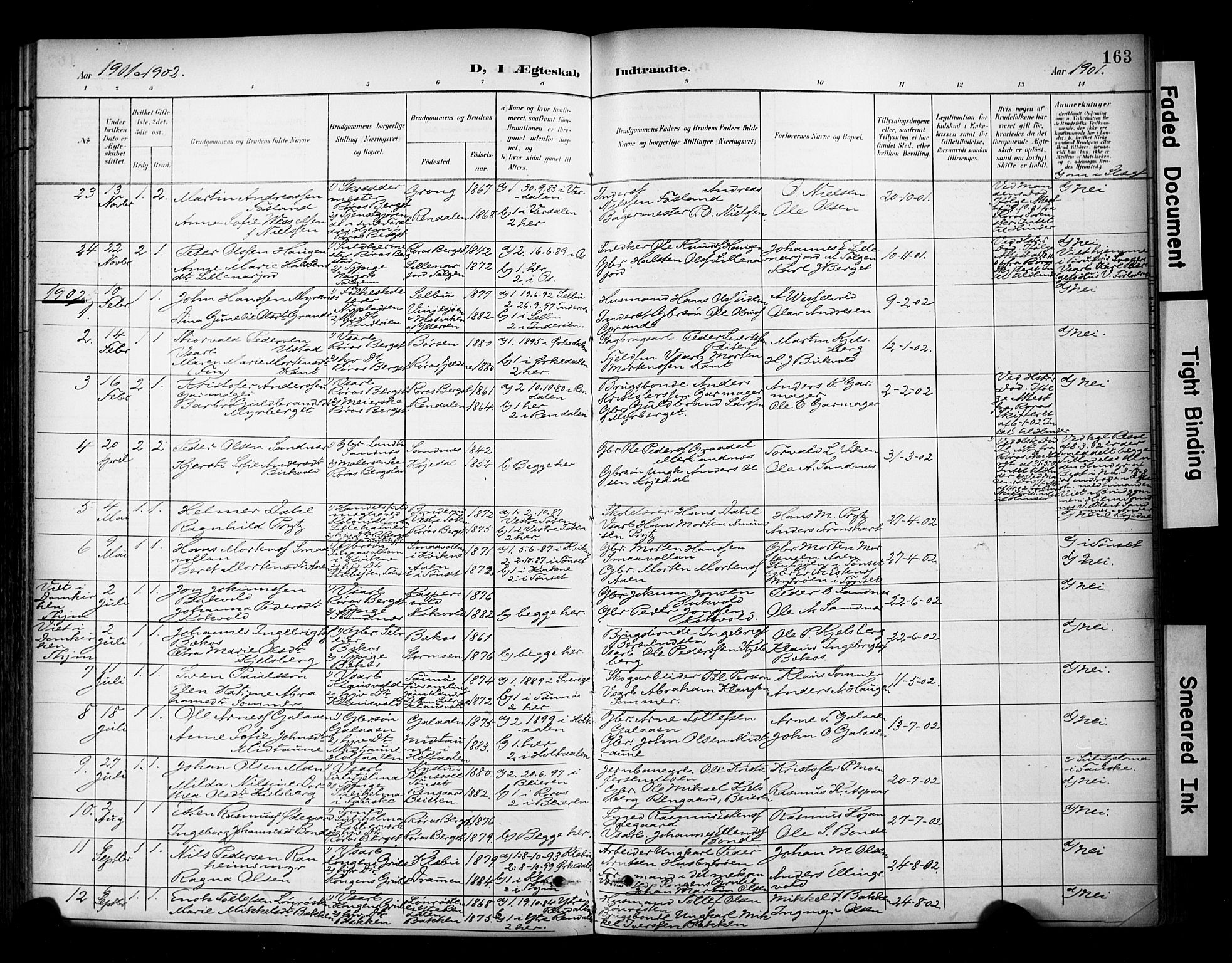 Ministerialprotokoller, klokkerbøker og fødselsregistre - Sør-Trøndelag, AV/SAT-A-1456/681/L0936: Parish register (official) no. 681A14, 1899-1908, p. 163